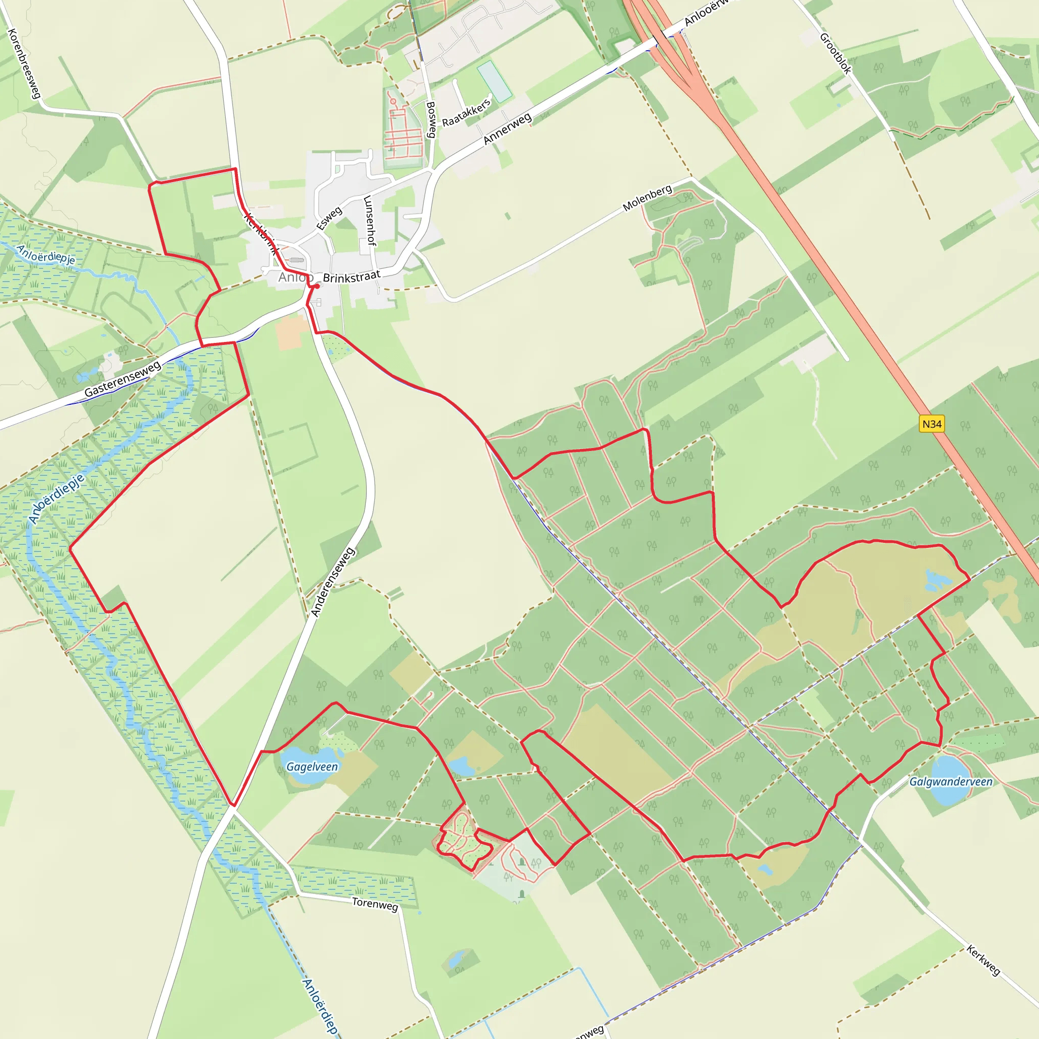 Boswachterij Anloo, Arboretum and Gagelveen Loop mobile static map