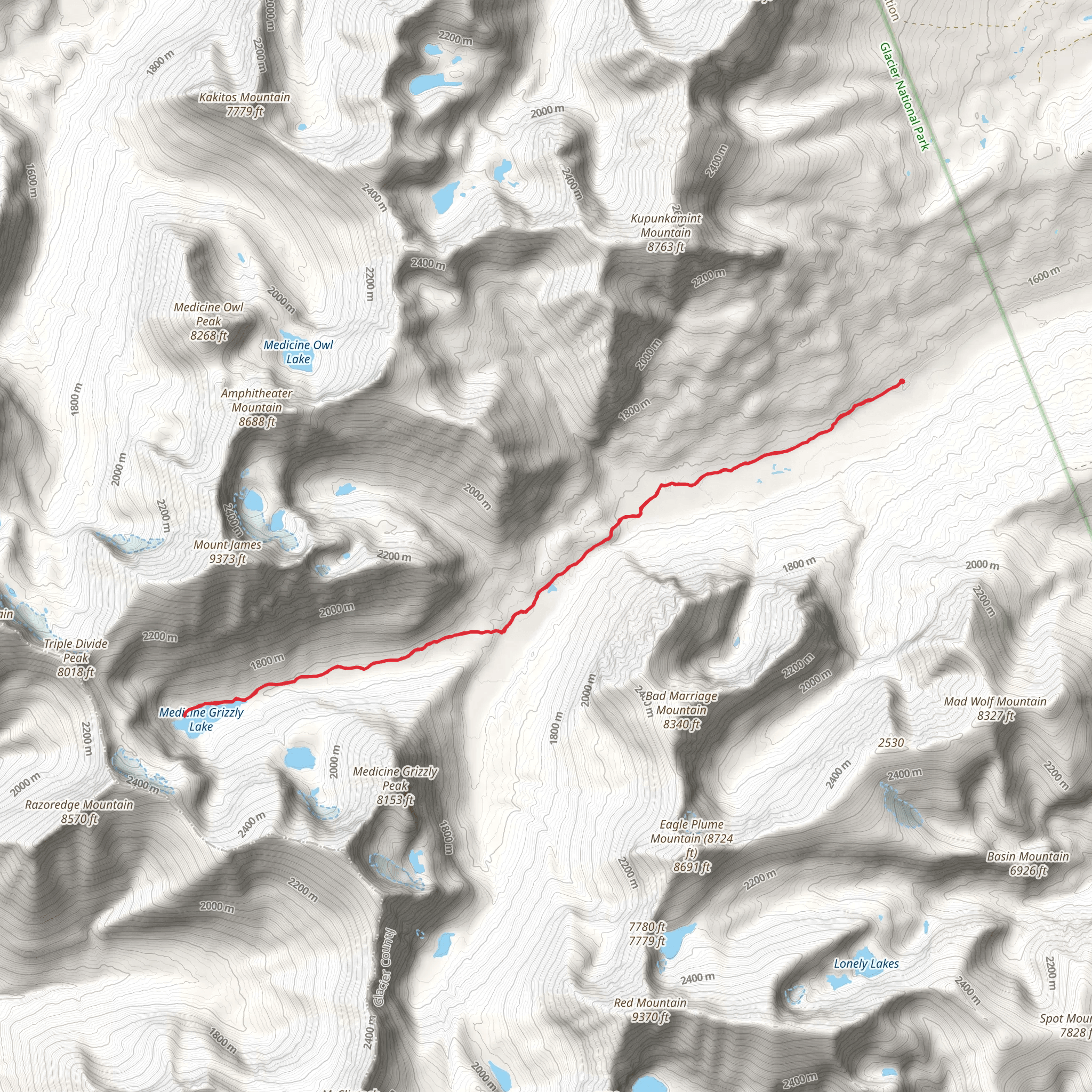 Medicine Grizzly Trail via Pitamakan Pass Trail mobile static map
