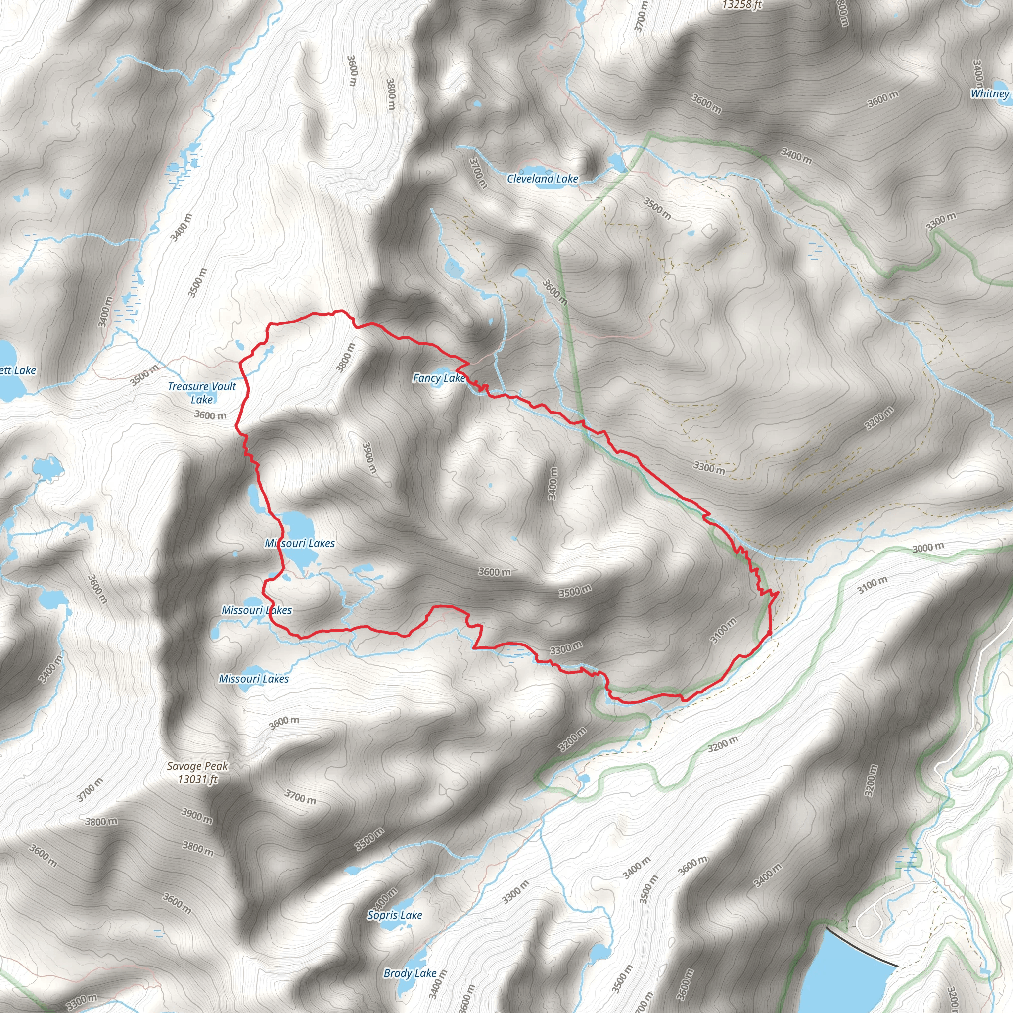 Fancy Lakes and Missouri Lakes Loop Trail mobile static map
