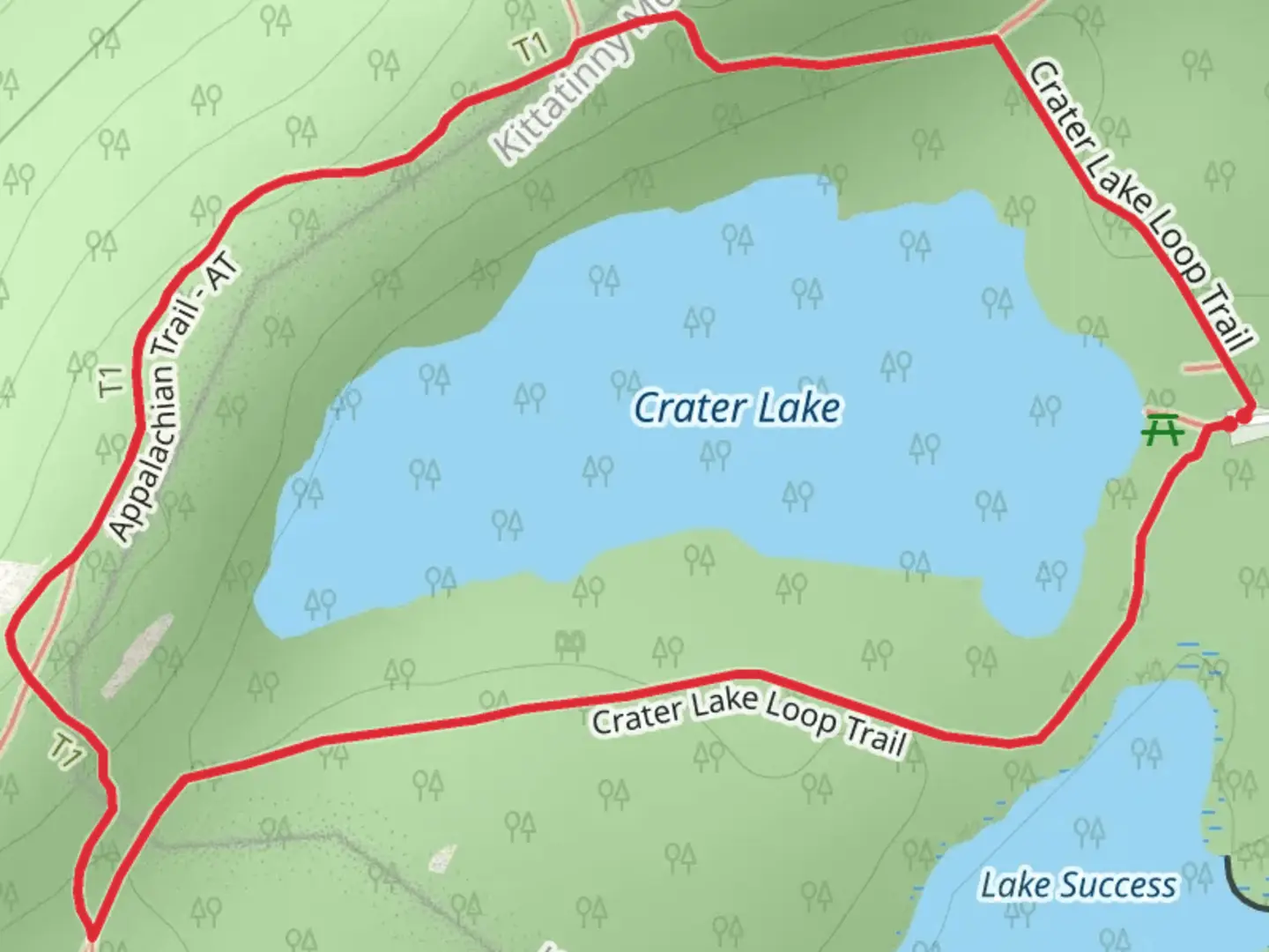 An image depicting the trail Crater Lake Loop and its surrounding area.