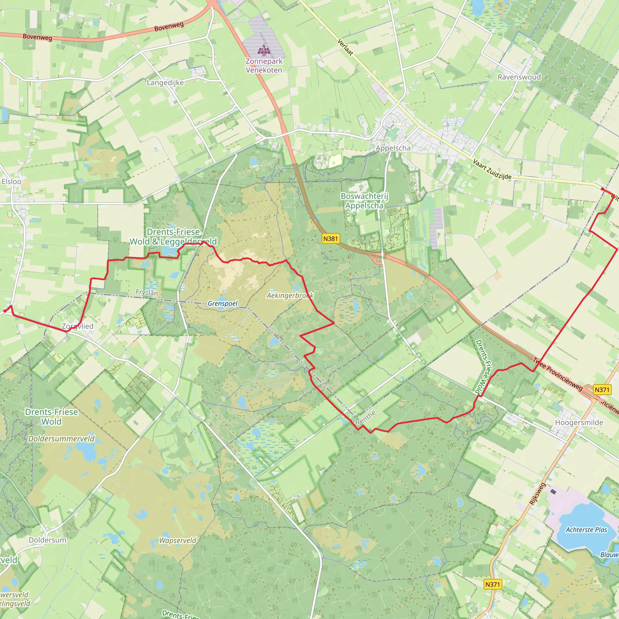 Zuivelfabriek to Damsluis via Aekingerzand of Kale Duinen and Veldhuizen mobile static map