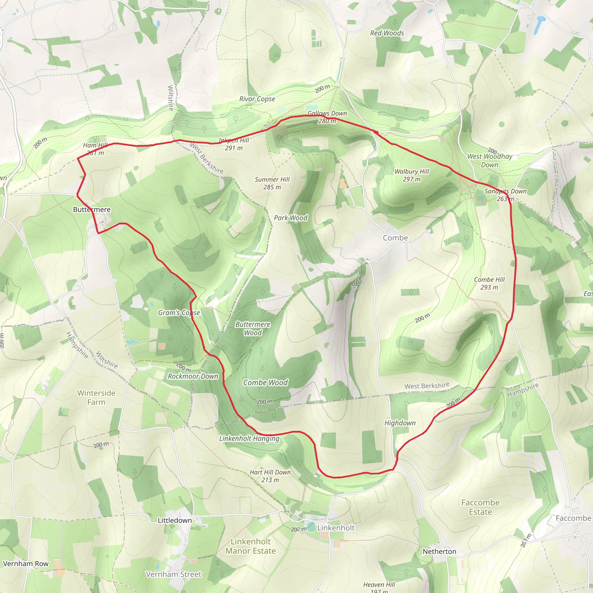 Sandpits Down, Linkenholt Hanging and Inkpen Hill Loop mobile static map