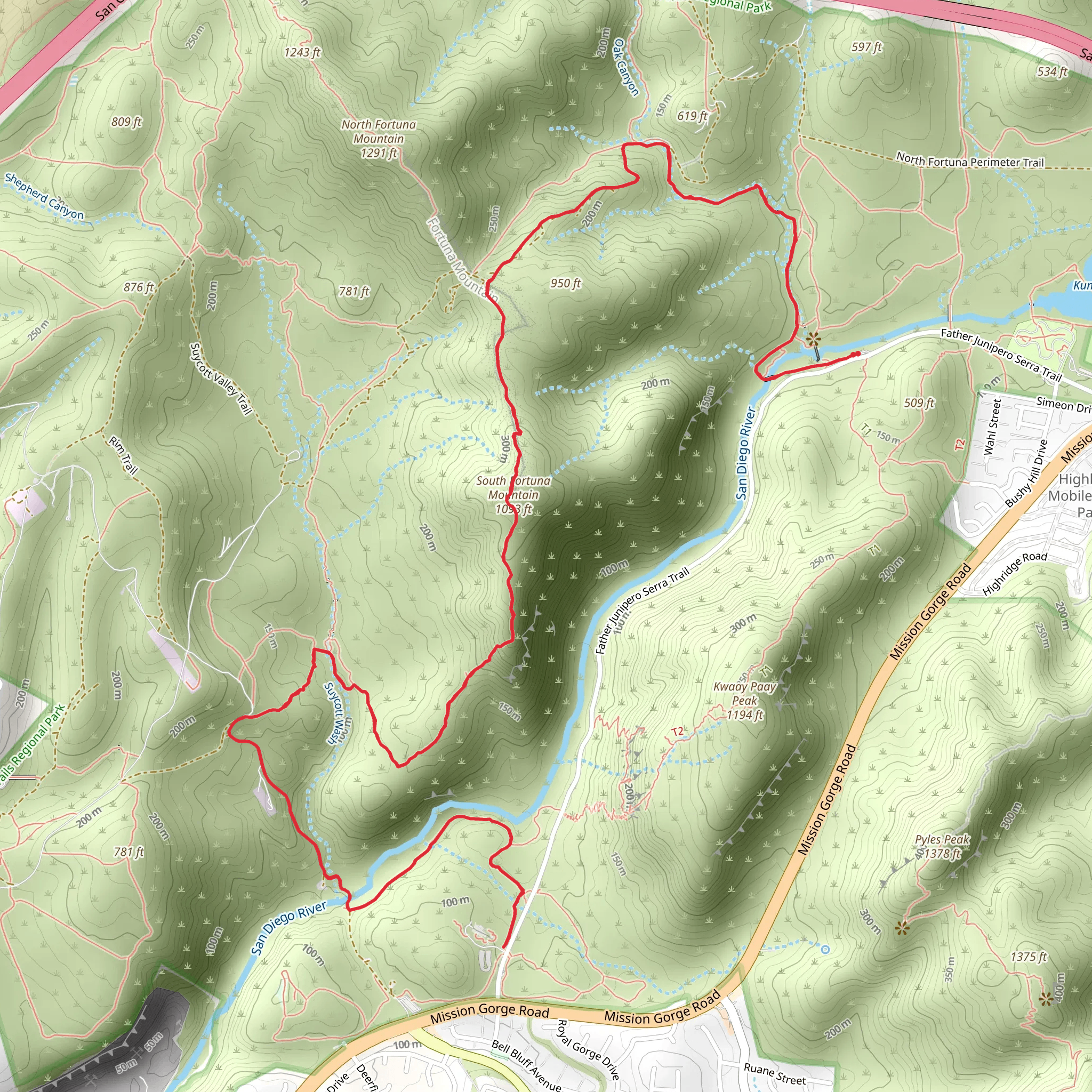 South Fortuna Saddle via Oak Canyon Trail mobile static map