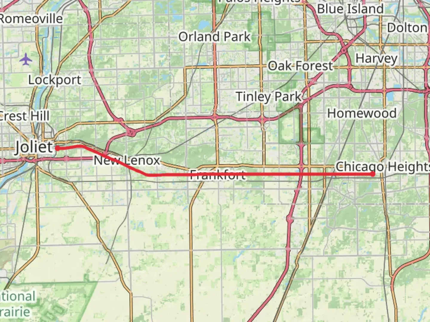 An image depicting the trail Old Plank Road Trail and its surrounding area.