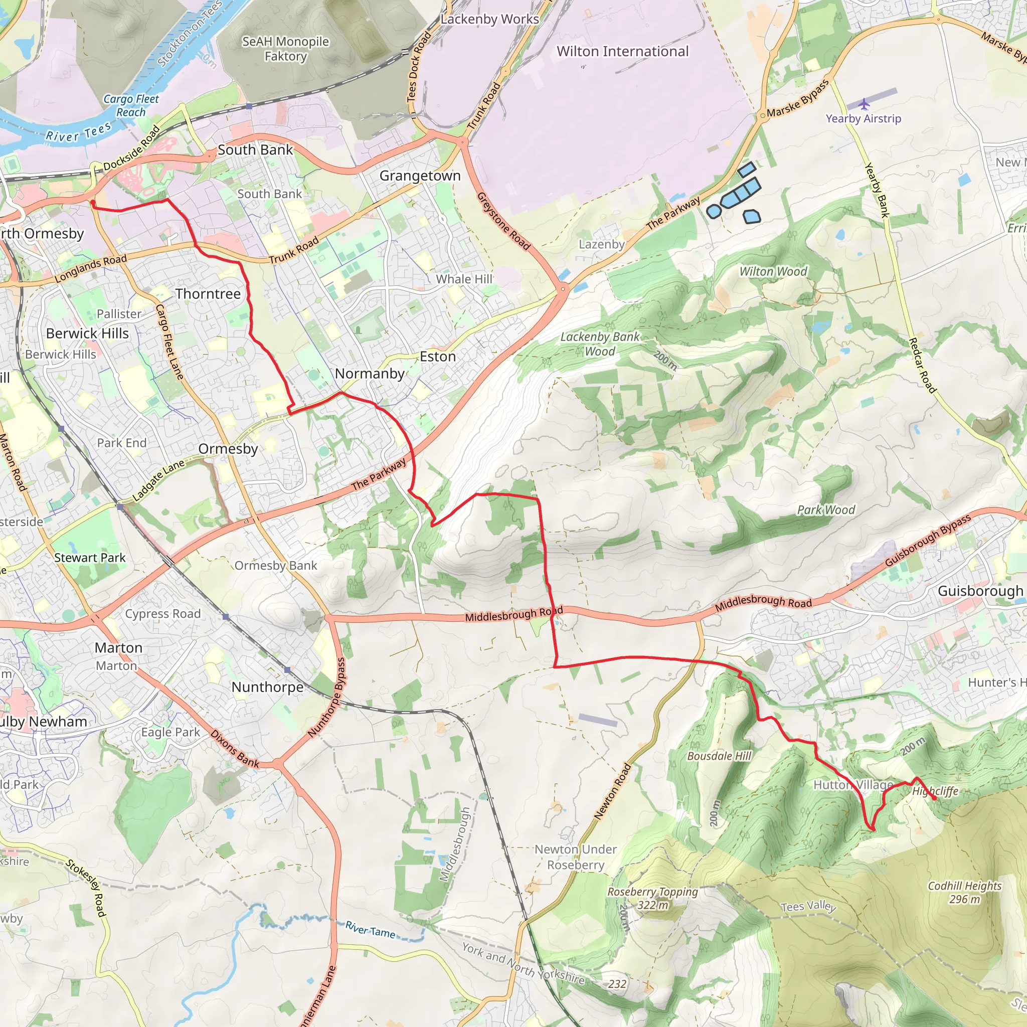 Middlesbrough to Hutton Village Walk mobile static map