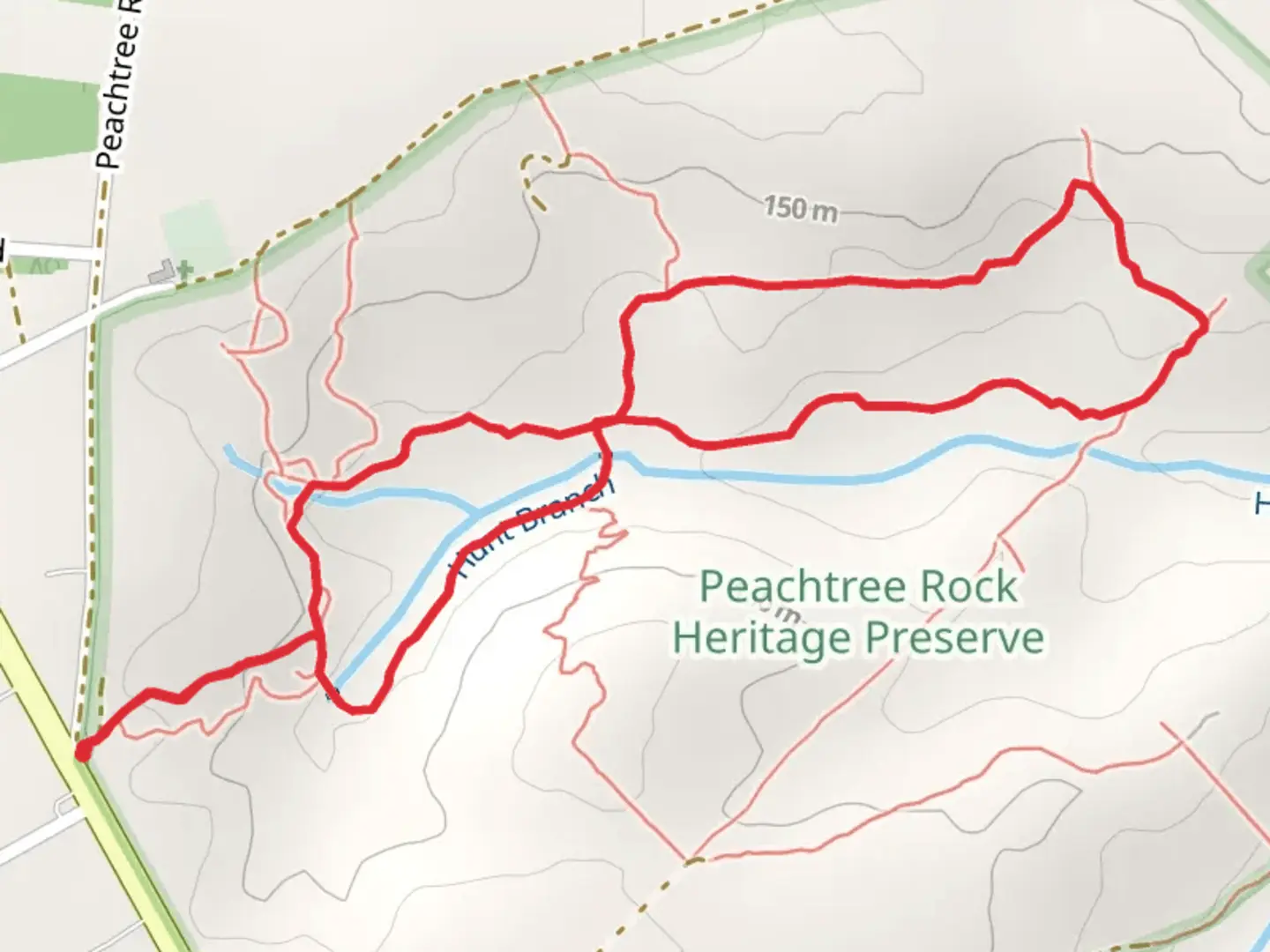 An image depicting the trail Hunt Branch Loop and its surrounding area.