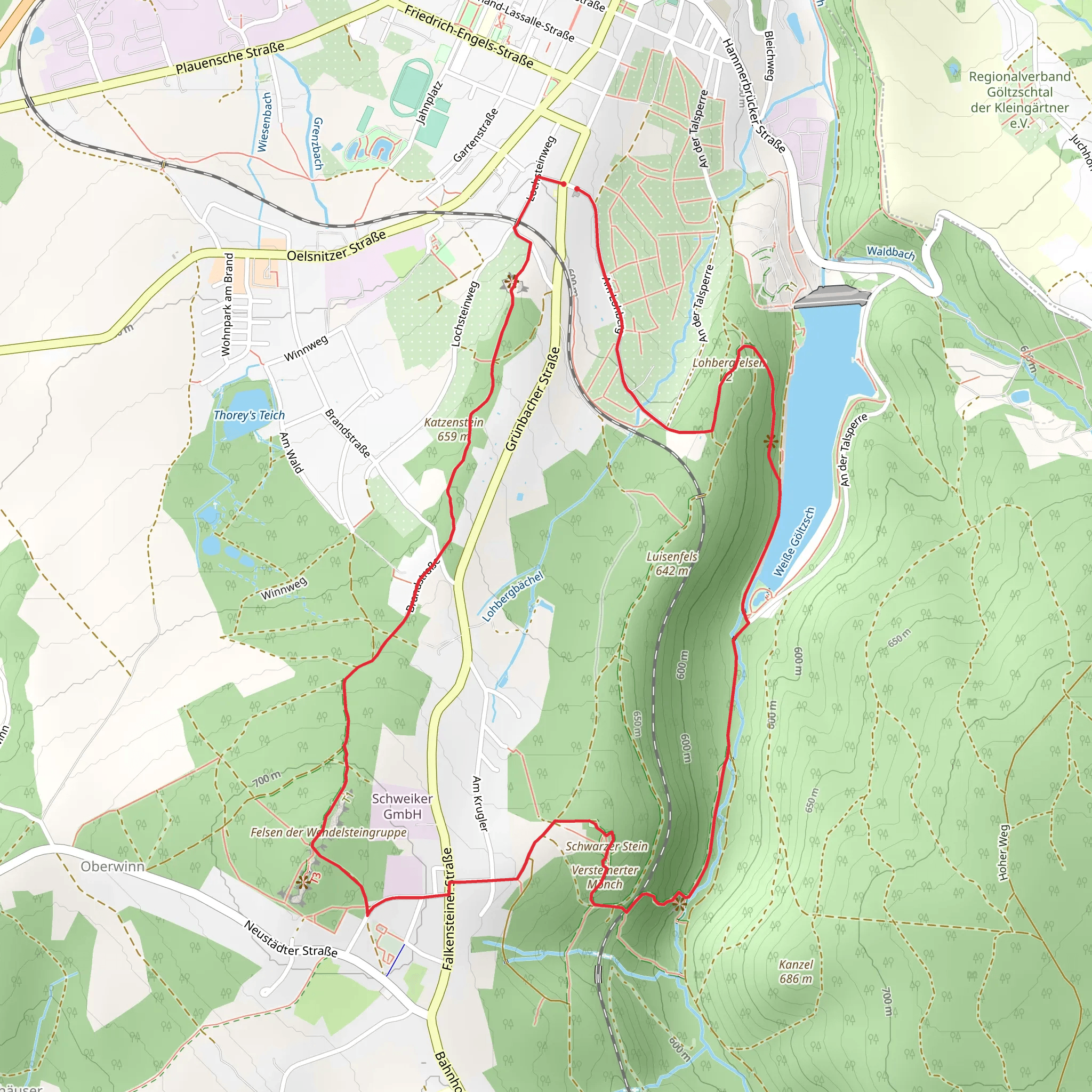 Lohbergfelsen via Felsen Rundweg mobile static map