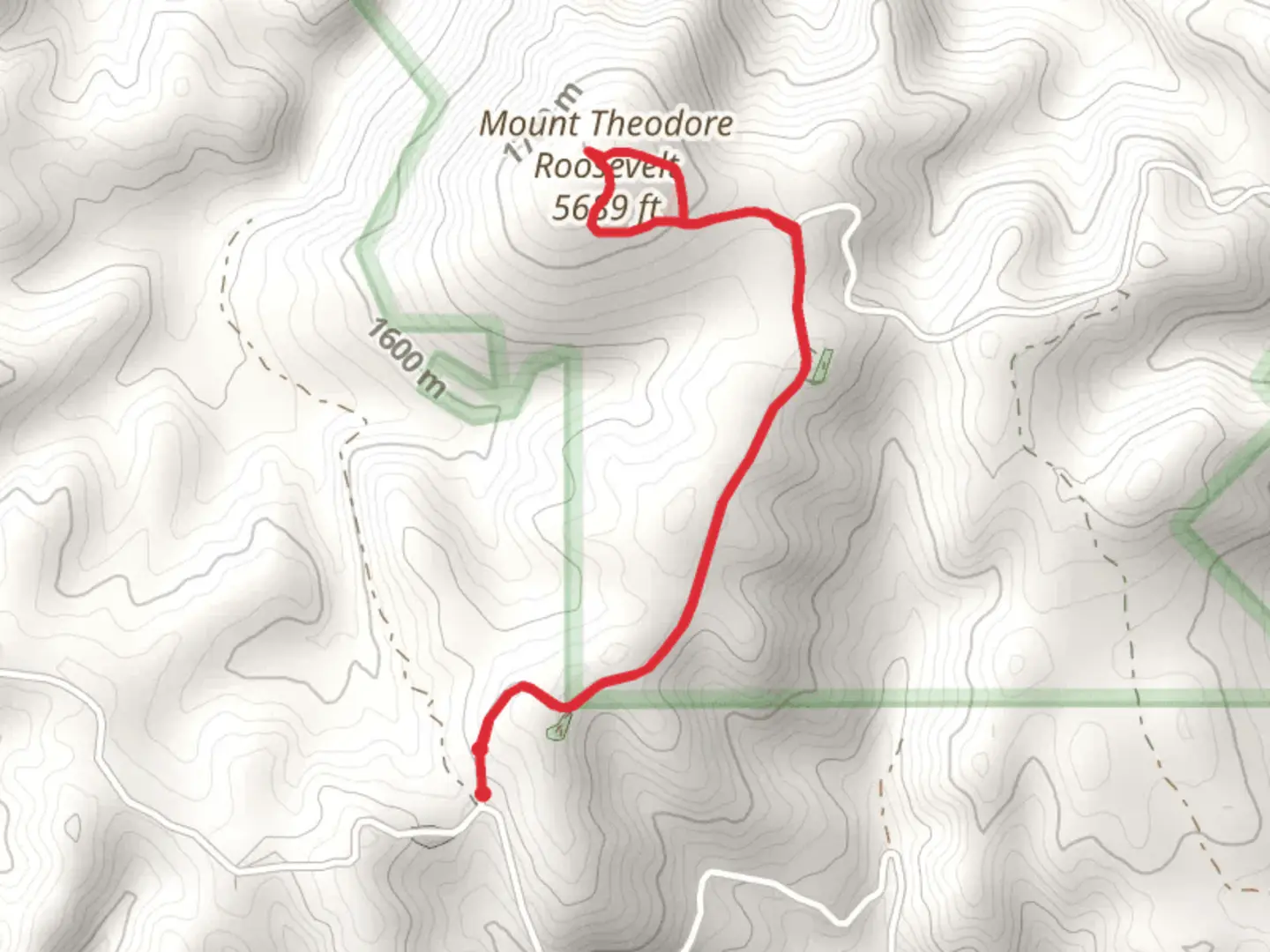 An image depicting the trail Mount Theodore Roosevelt from Tetro Rock Road and its surrounding area.