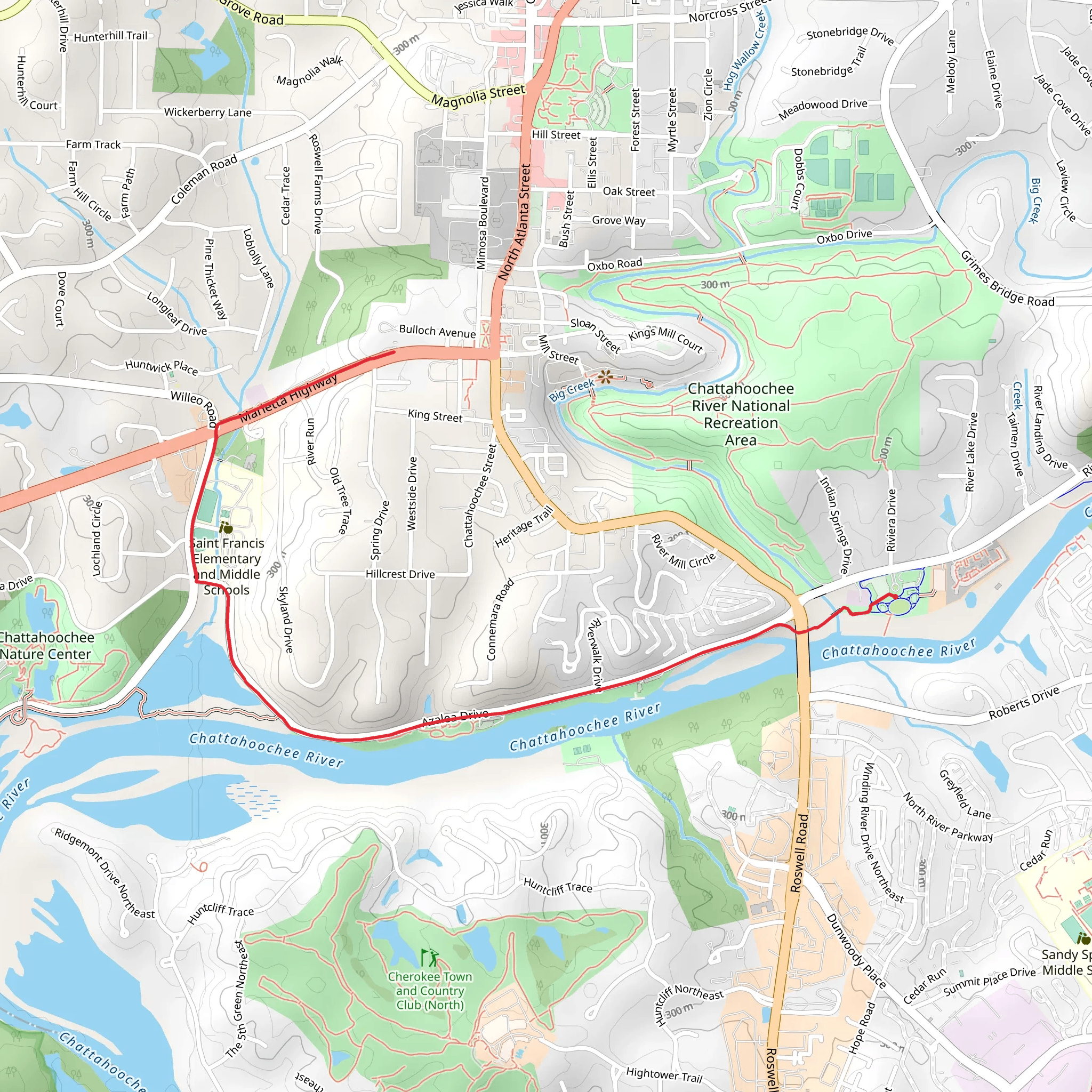 Rosewell Riverwalk and Marietta Highway Trail mobile static map