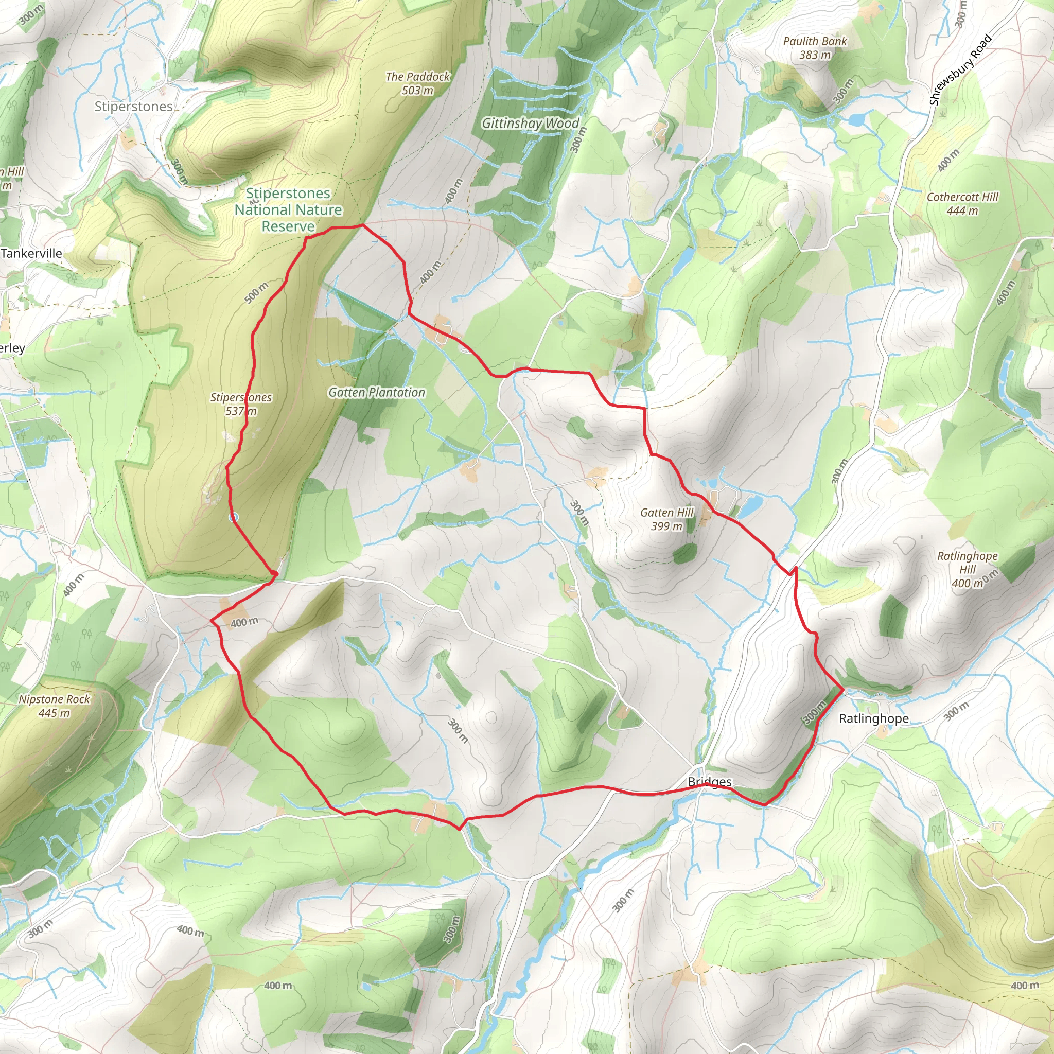 Ratlinghope and The Stiperstones from the Knolls mobile static map