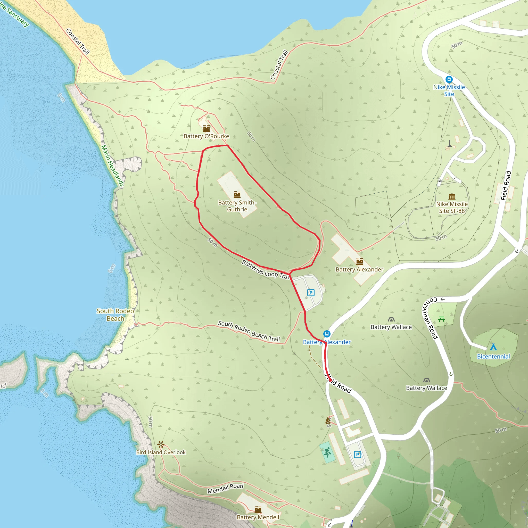 Batteries Loop Trail mobile static map