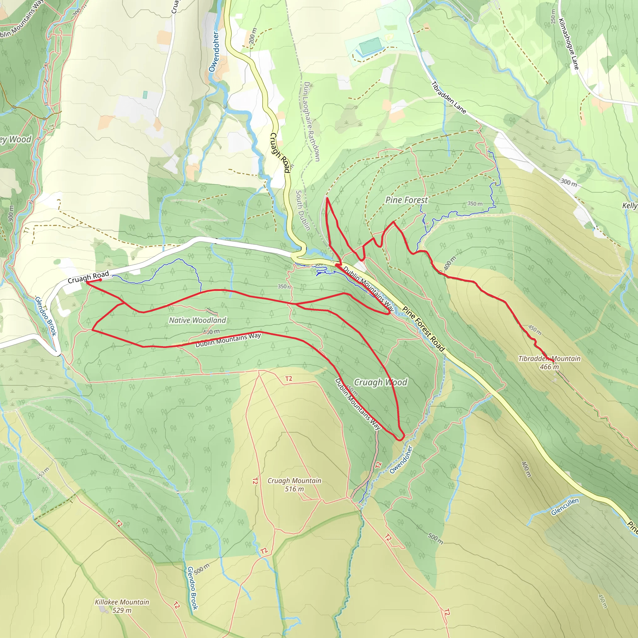 Cruagh to Tibradden mobile static map