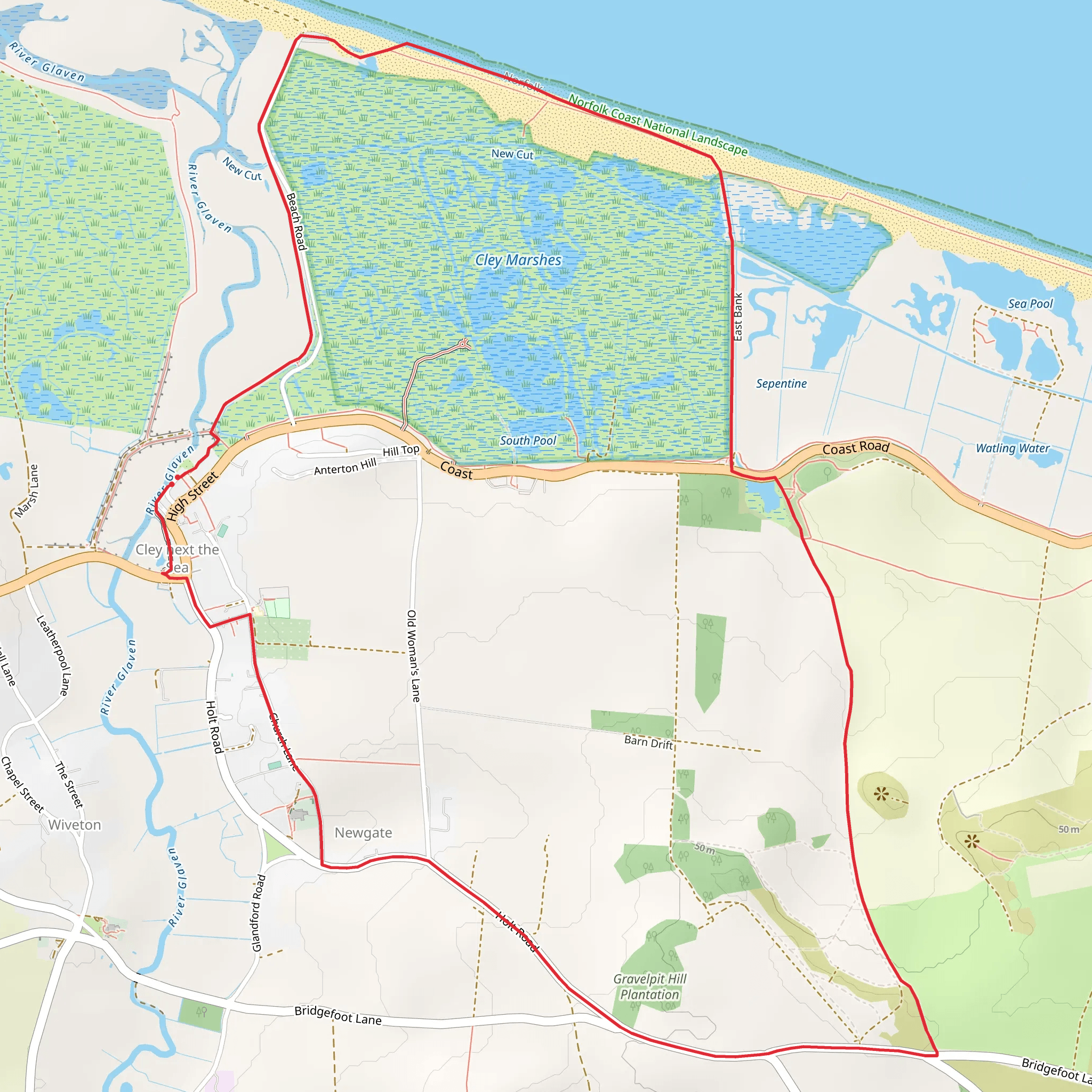 Cley Marshes Nature Reserve Loop mobile static map