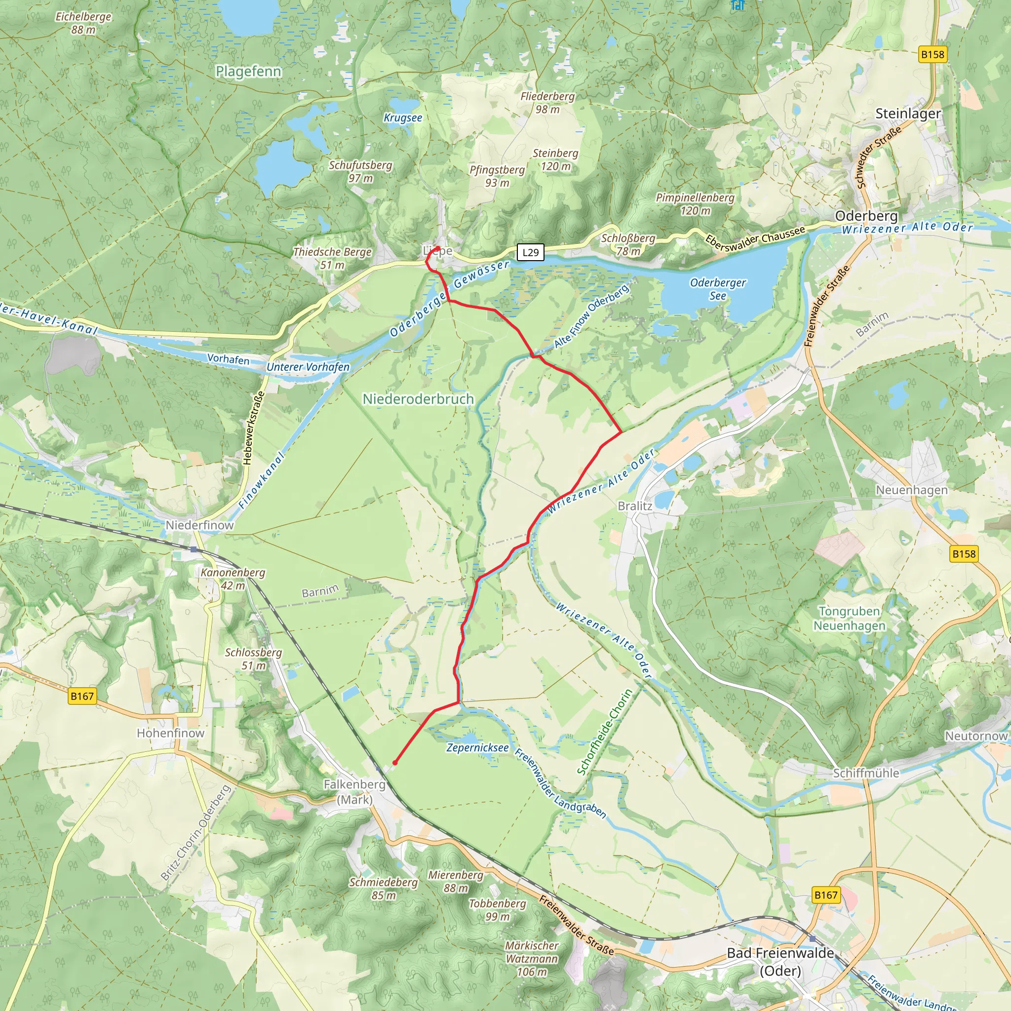 Liepe to Falkenberg Walk mobile static map