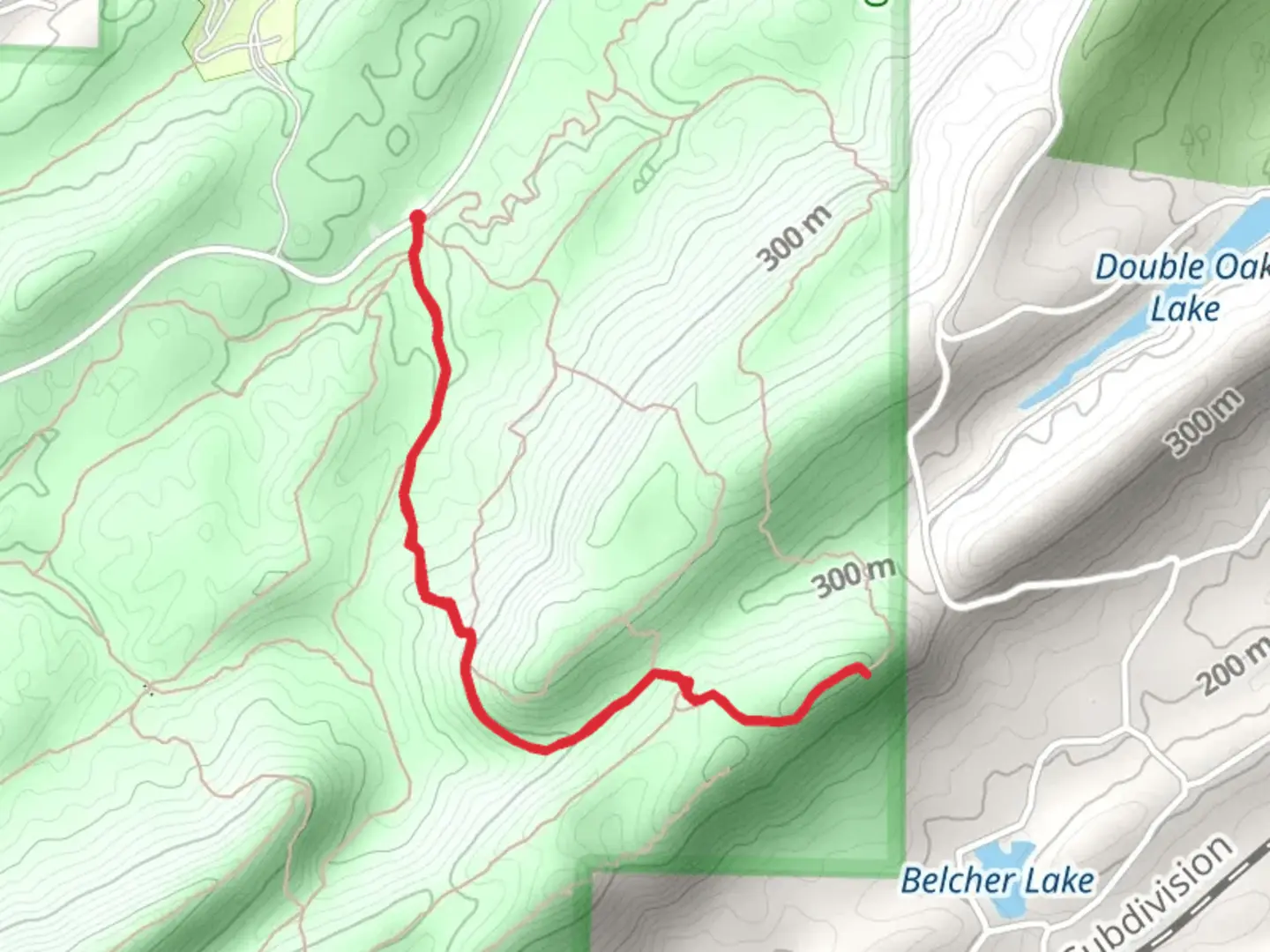 An image depicting the trail Red Road and King's Chair Overlook and its surrounding area.