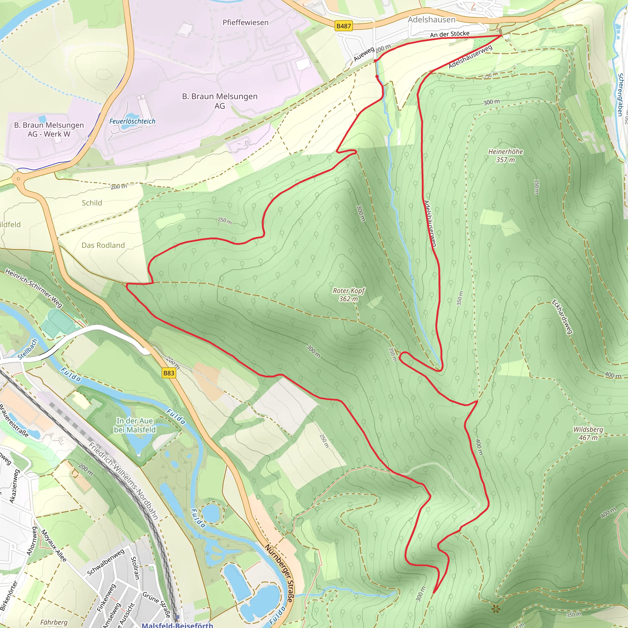 Adelshäuser Rundweg and Bartenwetzerpfad mobile static map