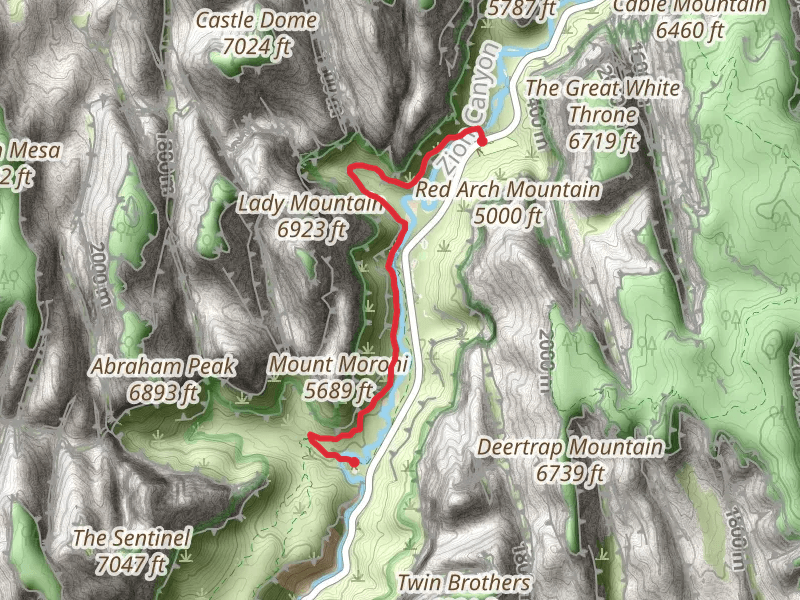 Lower Emerald Pool and Kayenta Trail - Court of the Patriarchs Viewpoint