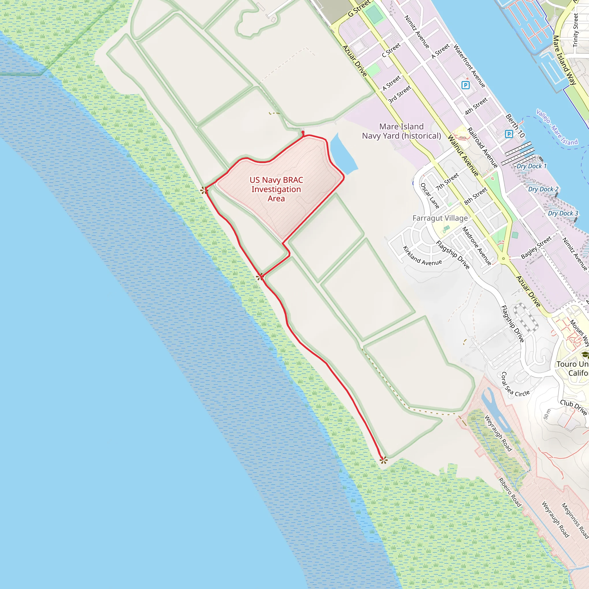 Mare Island San Pablo Bay Loop Trail mobile static map