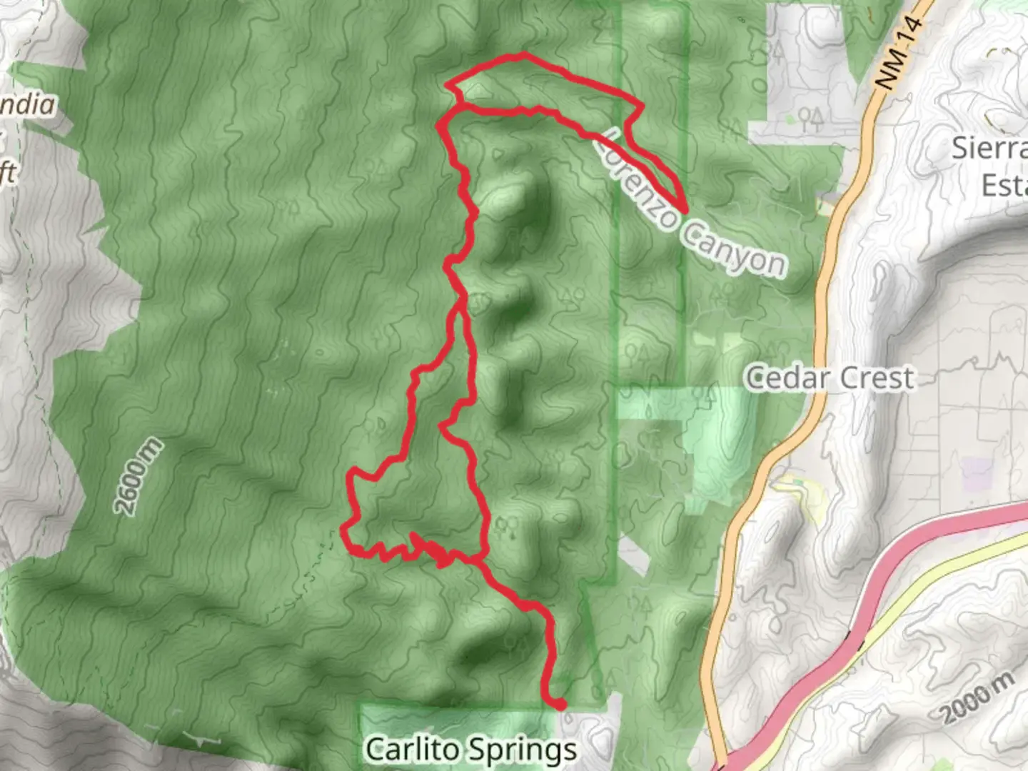 An image depicting the trail South Crest, Upper Faulty and Lorenzo Canyon Loop Trail and its surrounding area.
