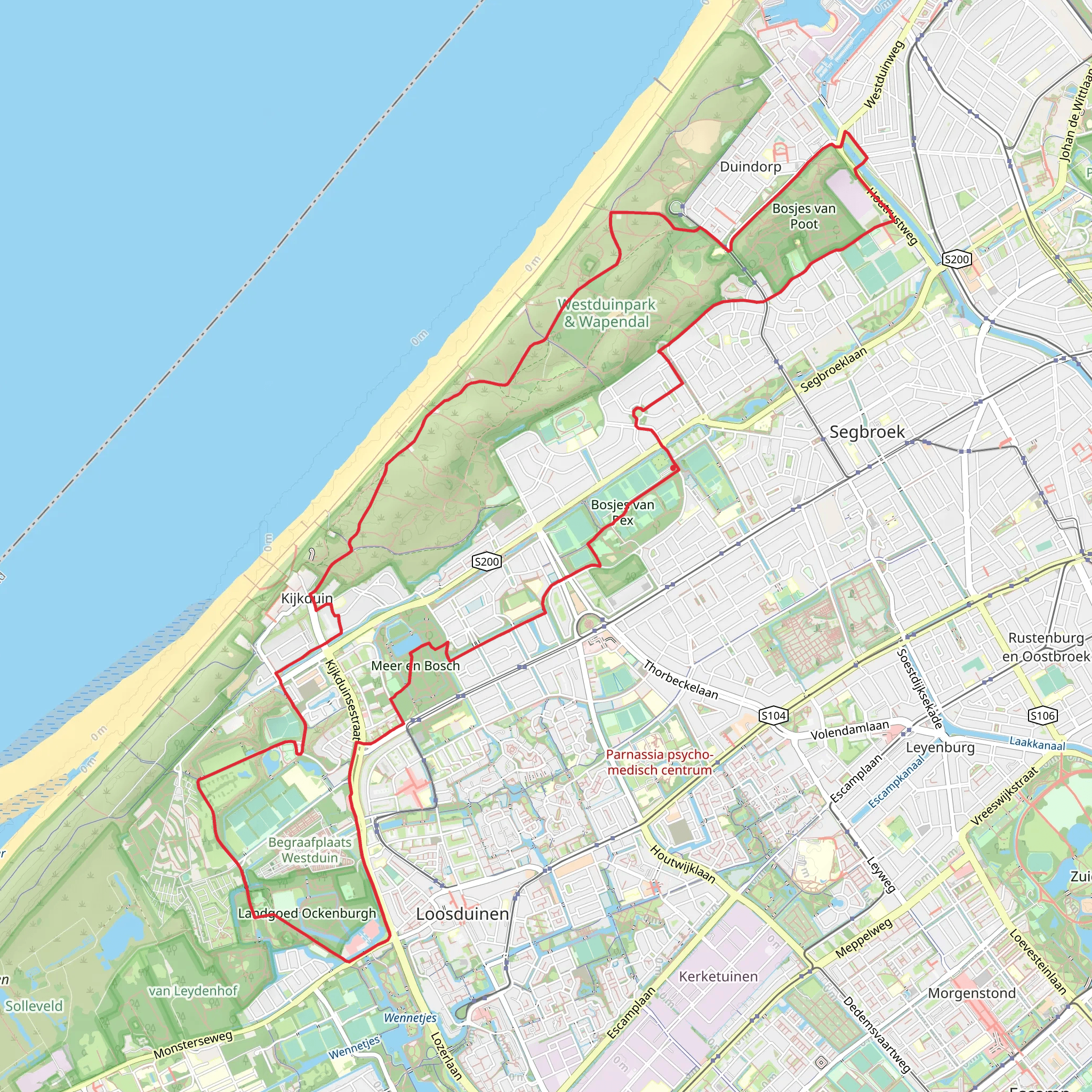 Meer en Bos and Westduinpark via Ockenbrughstraat, Solleveldpad and Pieter Pauluspad mobile static map
