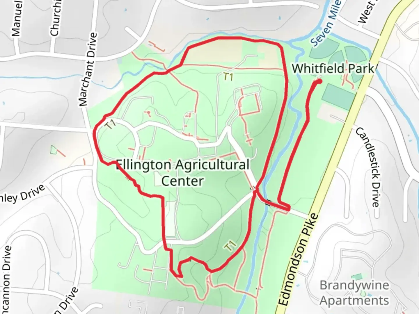 An image depicting the trail Ellington Agricultural Center Loop and its surrounding area.