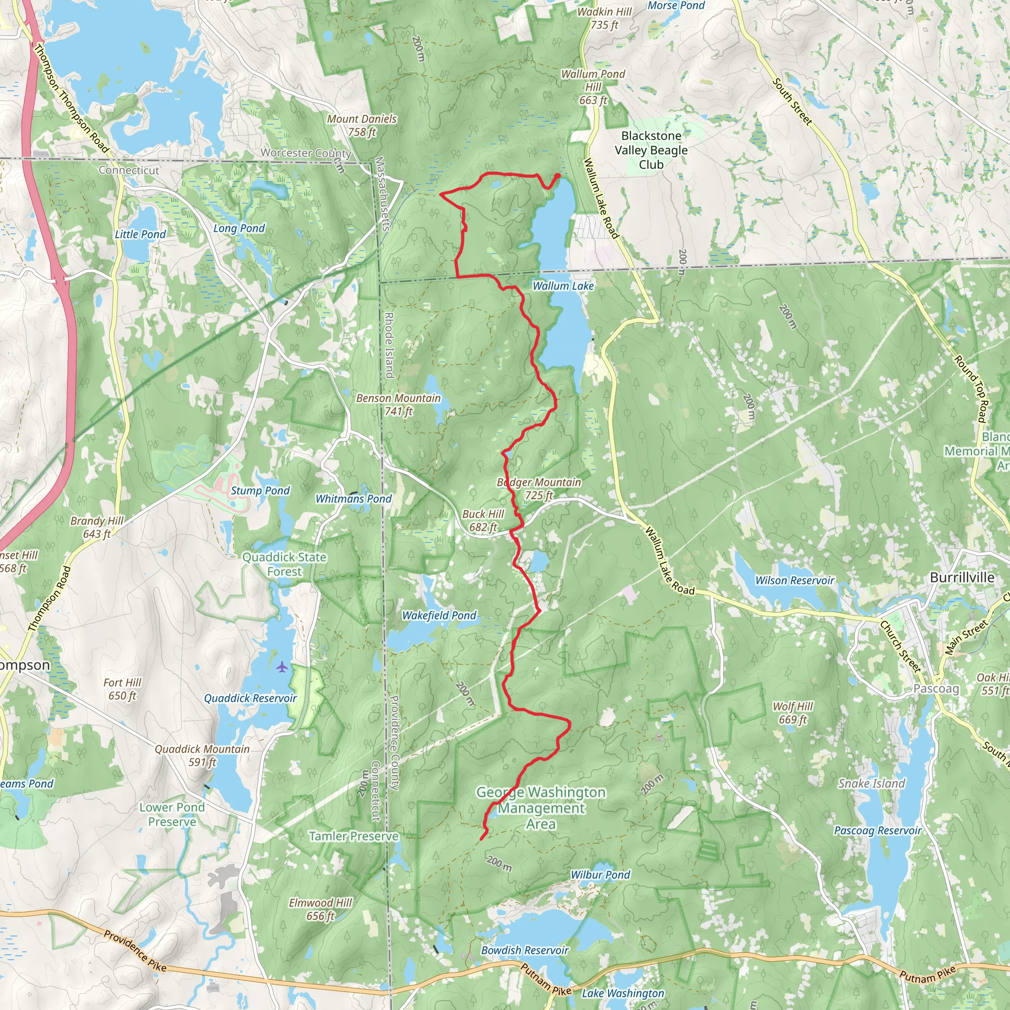 Wallum Lake to Richardson Pond via Midstate Trail mobile static map