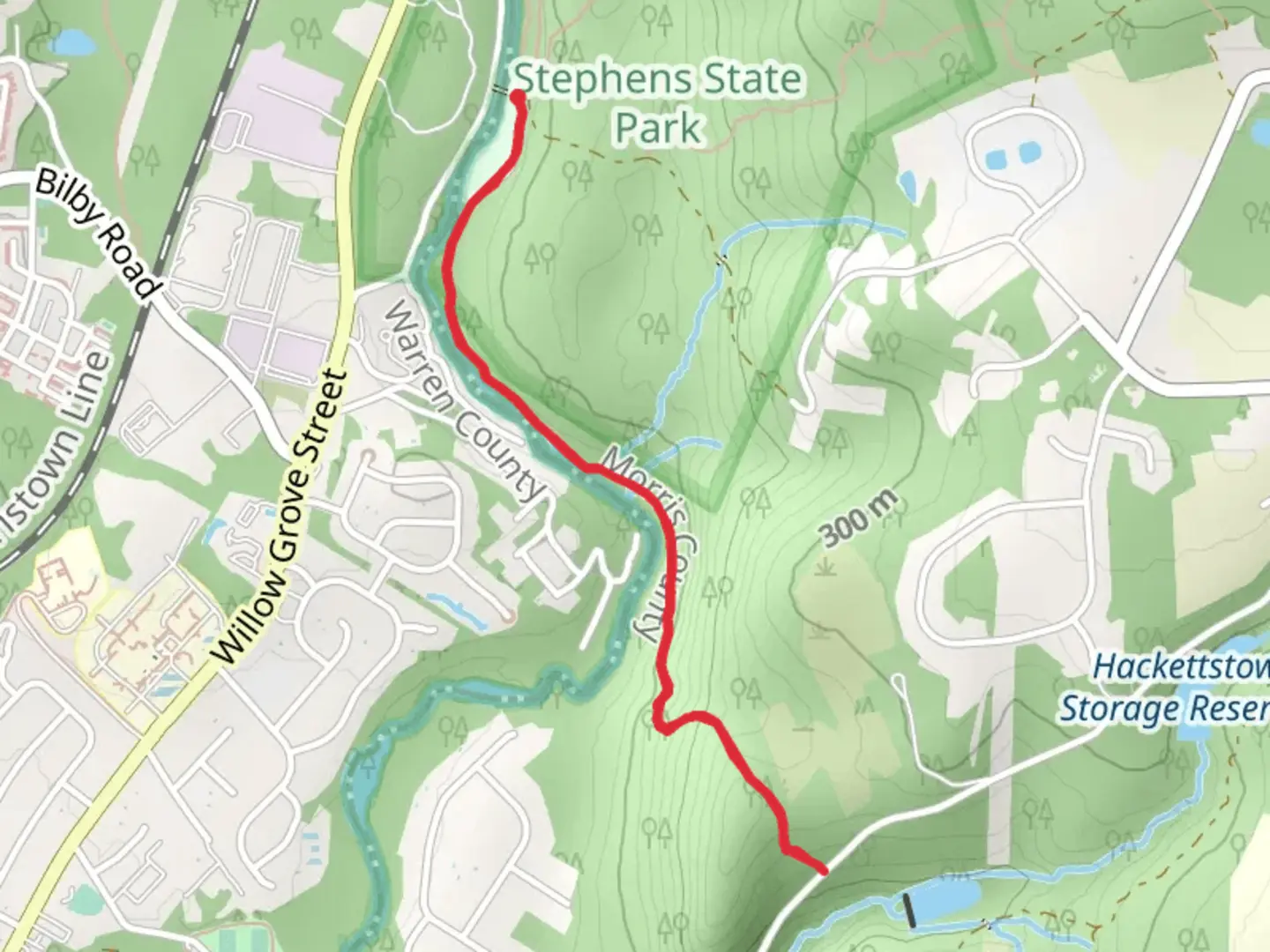An image depicting the trail Patriots' Path from Stephens Park Road and its surrounding area.