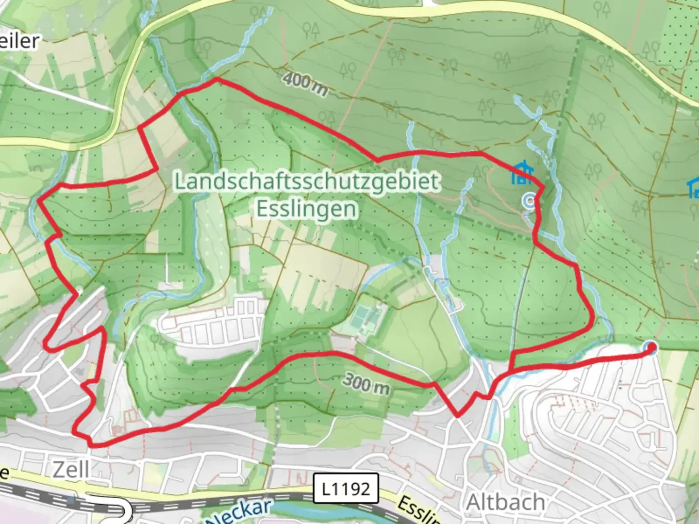 An image depicting the trail Altbach North Loop and its surrounding area.