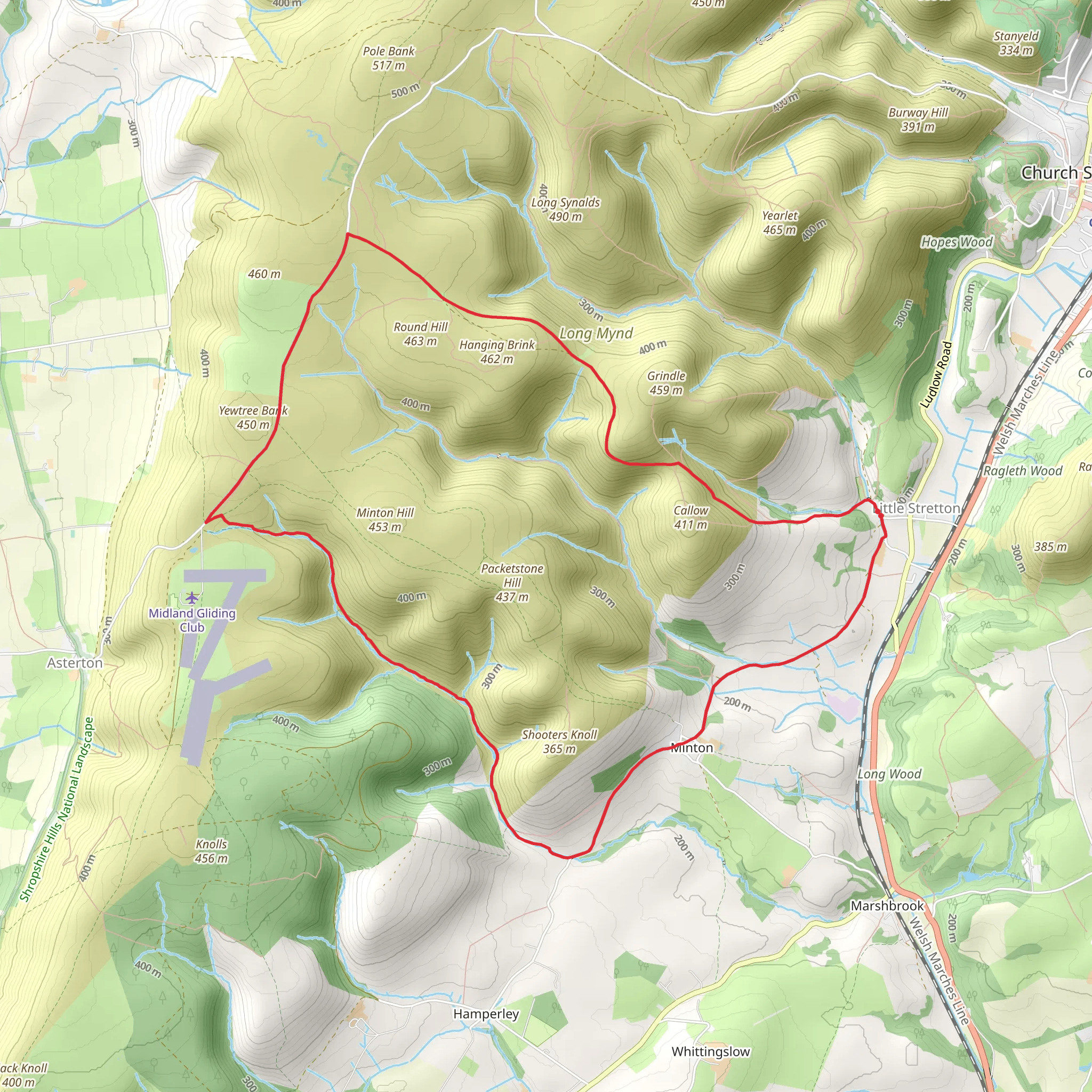 Little Stretton, Minton and Cross Dyke Loop mobile static map
