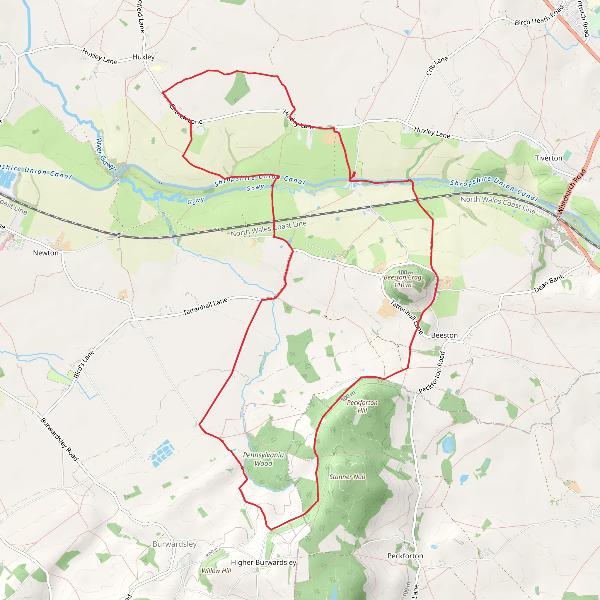 Sandstone Trail, Eddisbury Way and Two Saints Way mobile static map