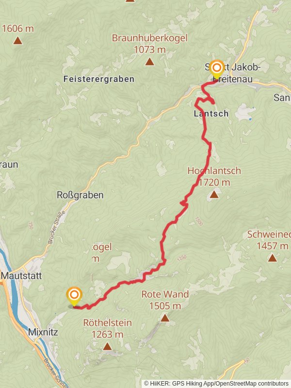 Bärenschützklamm to Breitenau mobile static map