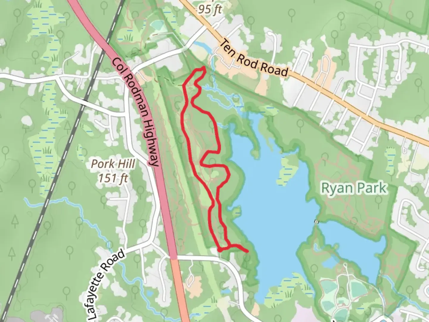 An image depicting the trail Belleville Pond West Shore Loop and its surrounding area.