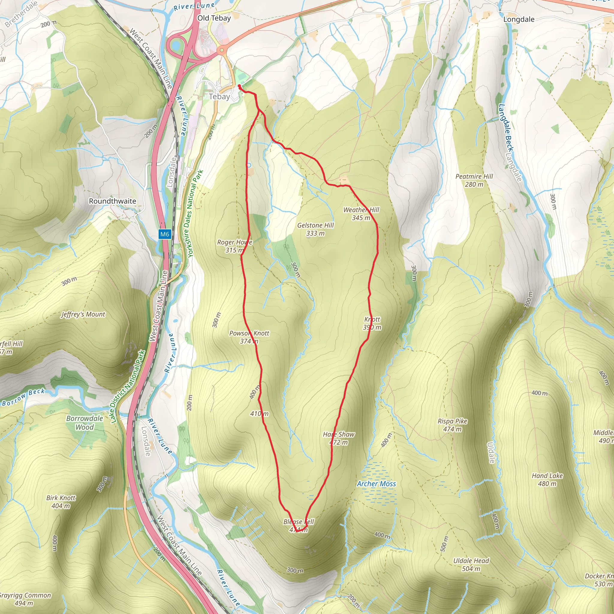 Blease Fell and Hare Shaw from Tebay mobile static map