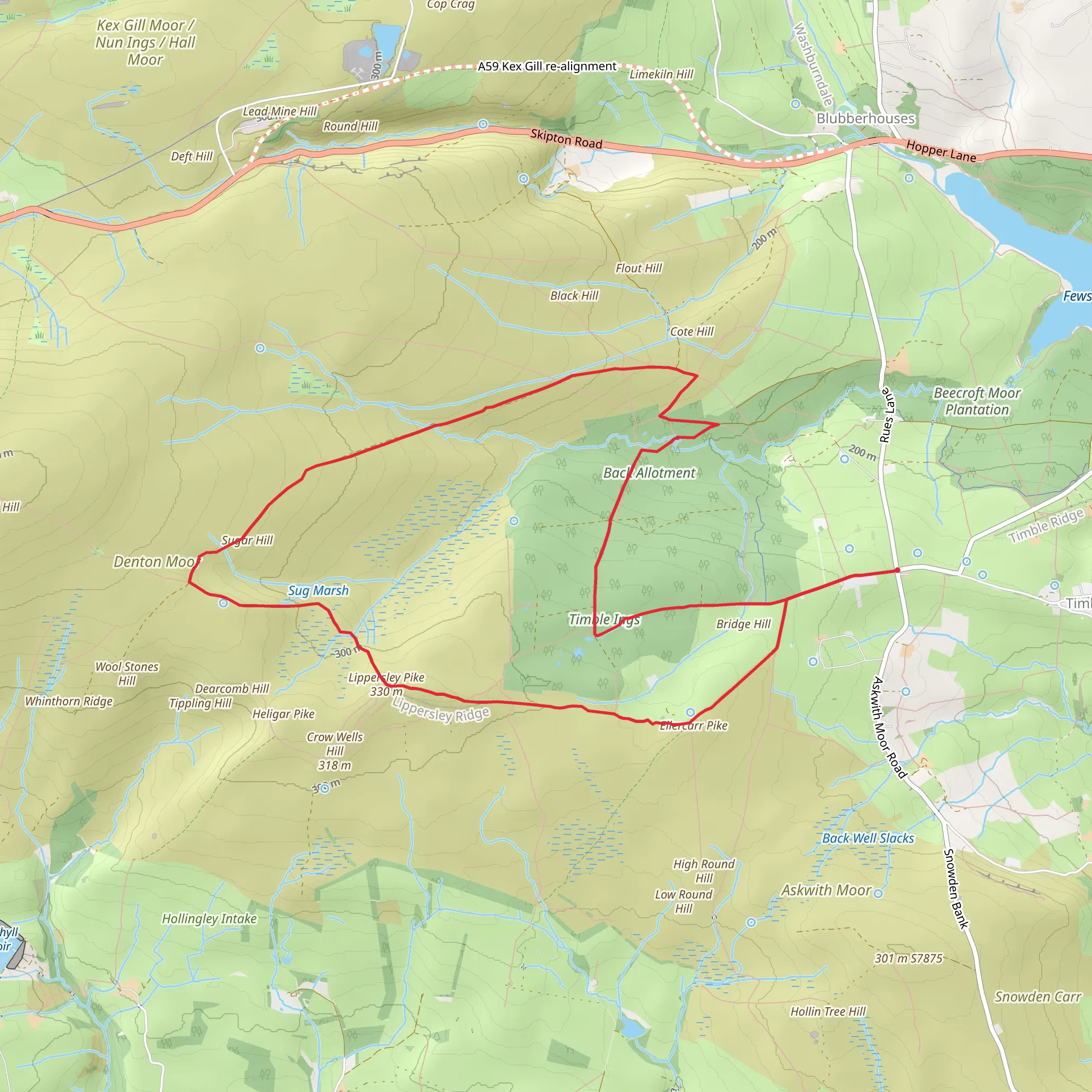 Great Timble - Ellarcarr Pike - Lippersley Pike - Gawk Hill Gate and Timble Ings mobile static map