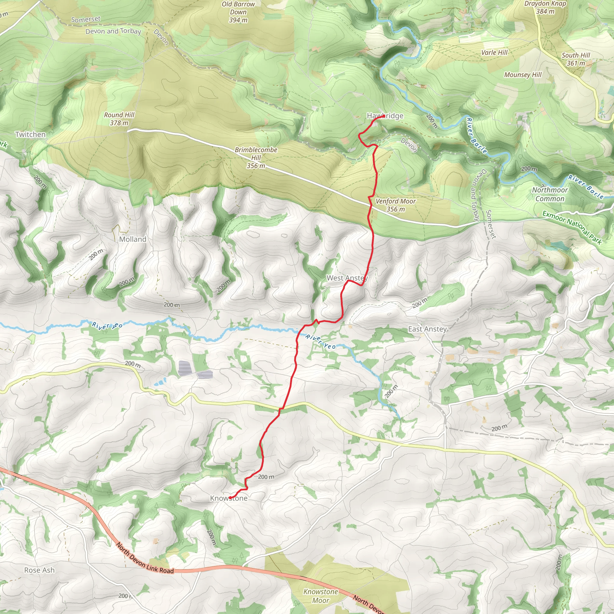 Knowstone to Hawkridge via New Moor Plantation mobile static map