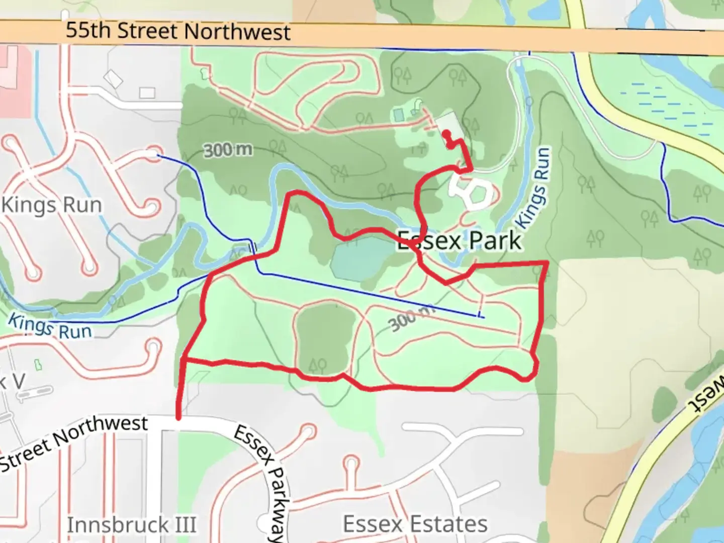 An image depicting the trail Essex Park Loop - South and its surrounding area.