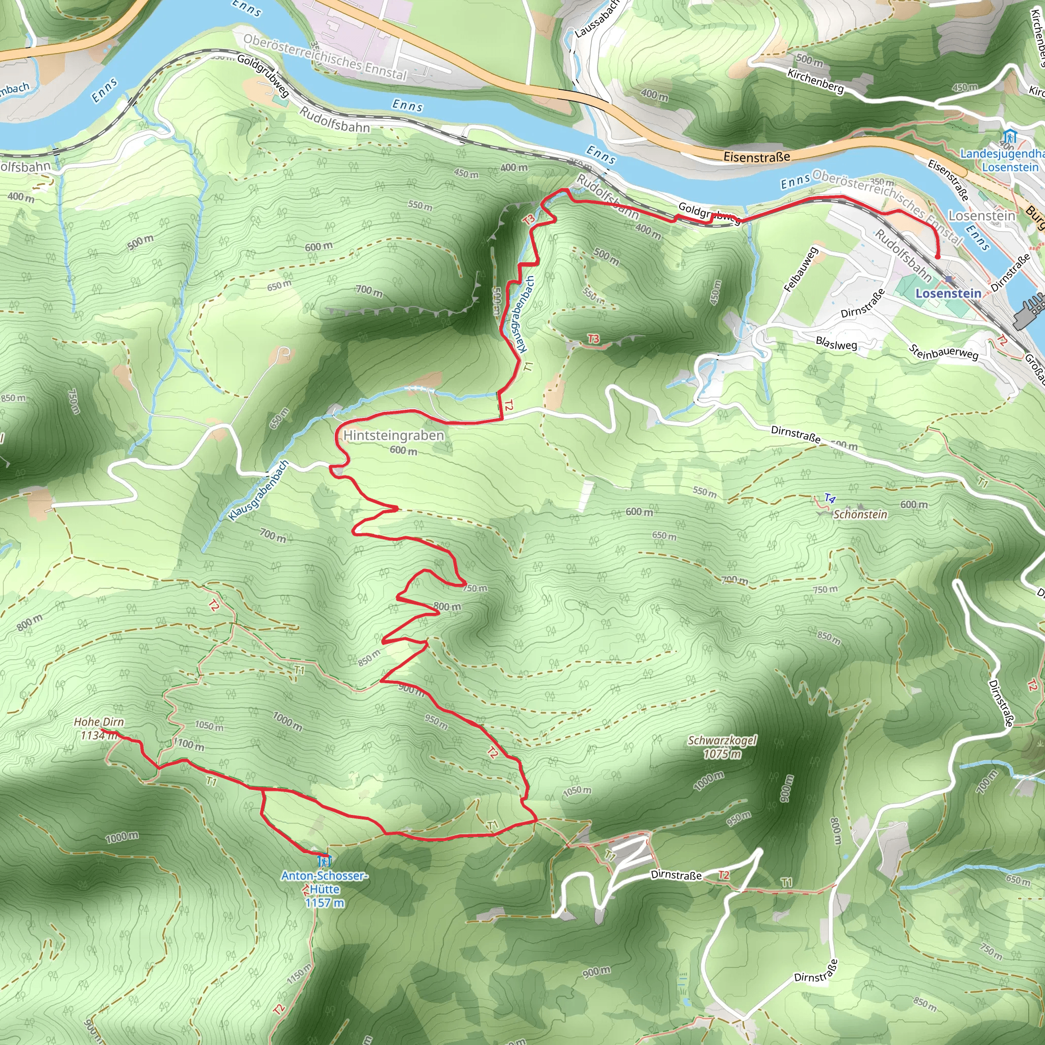 Anton Schosser Hütte via Losenstein-Klausgraben mobile static map