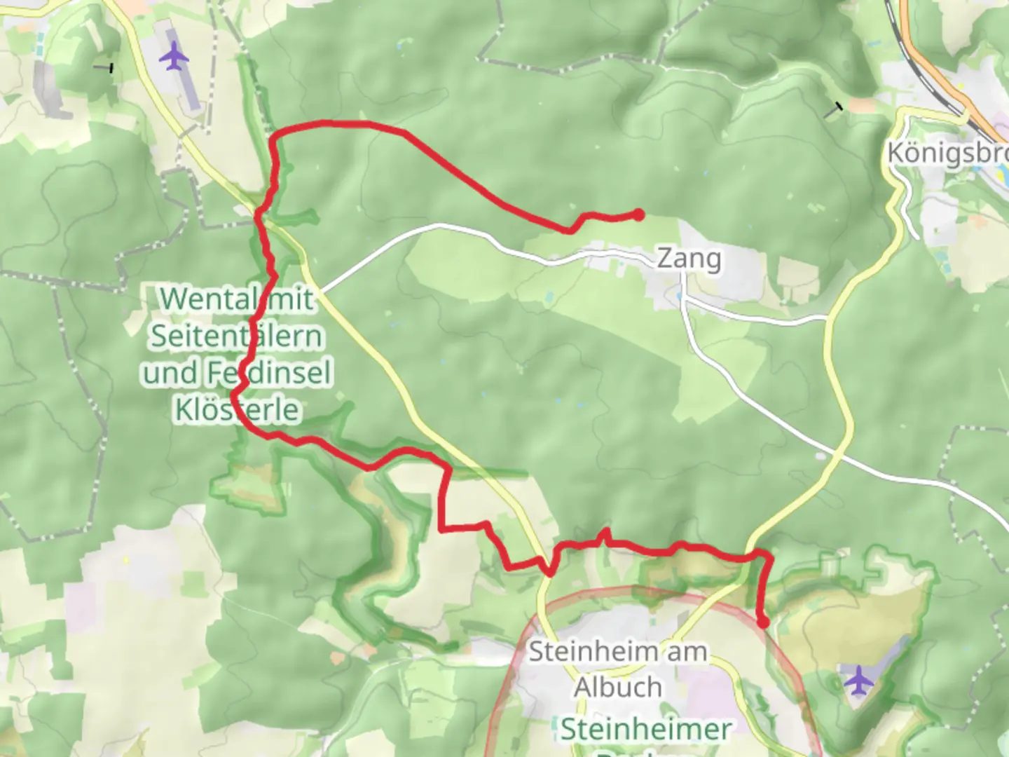 An image depicting the trail Steinheim Becken to Zang Walk and its surrounding area.