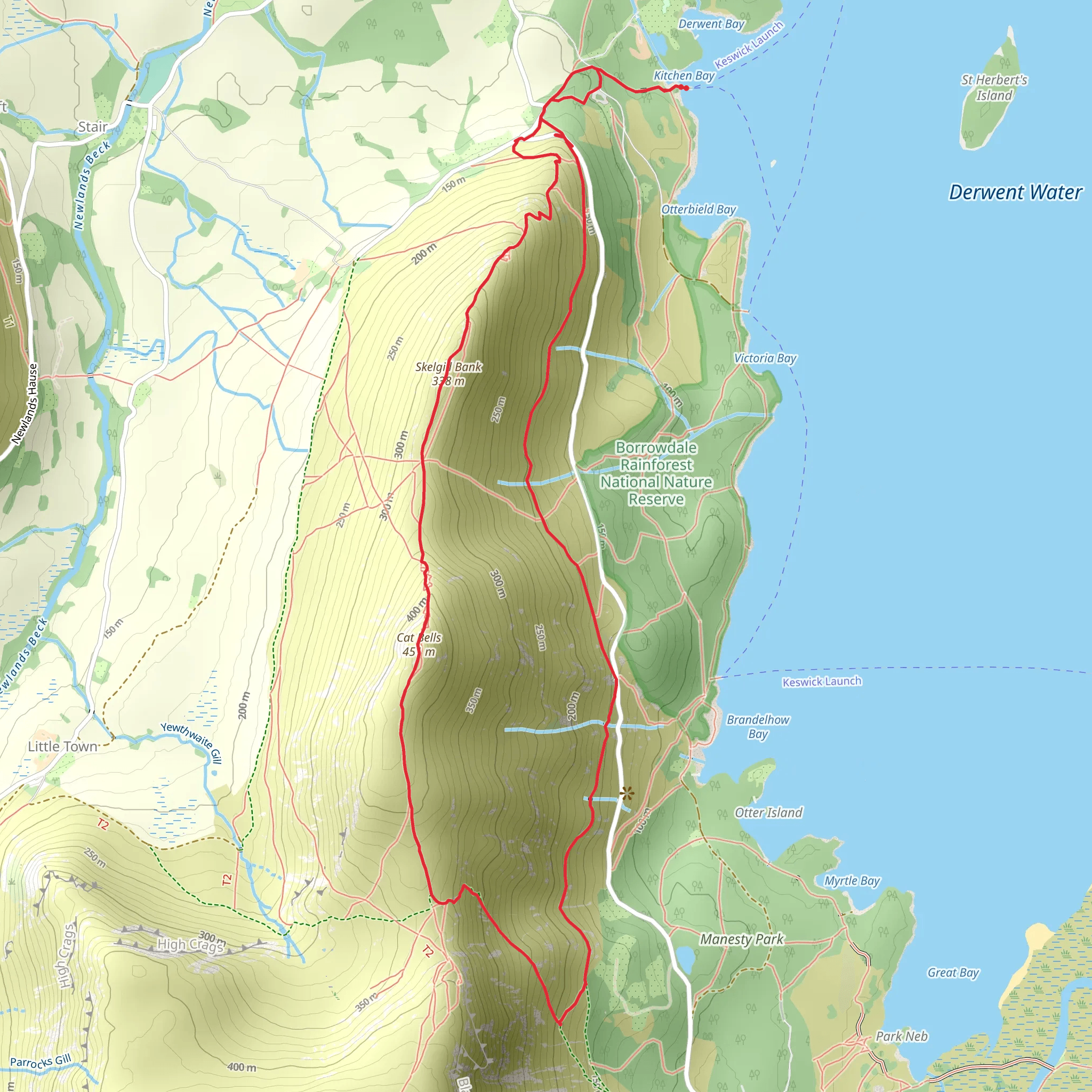 Catbells Circular with Derwentwater Boat Crossing mobile static map