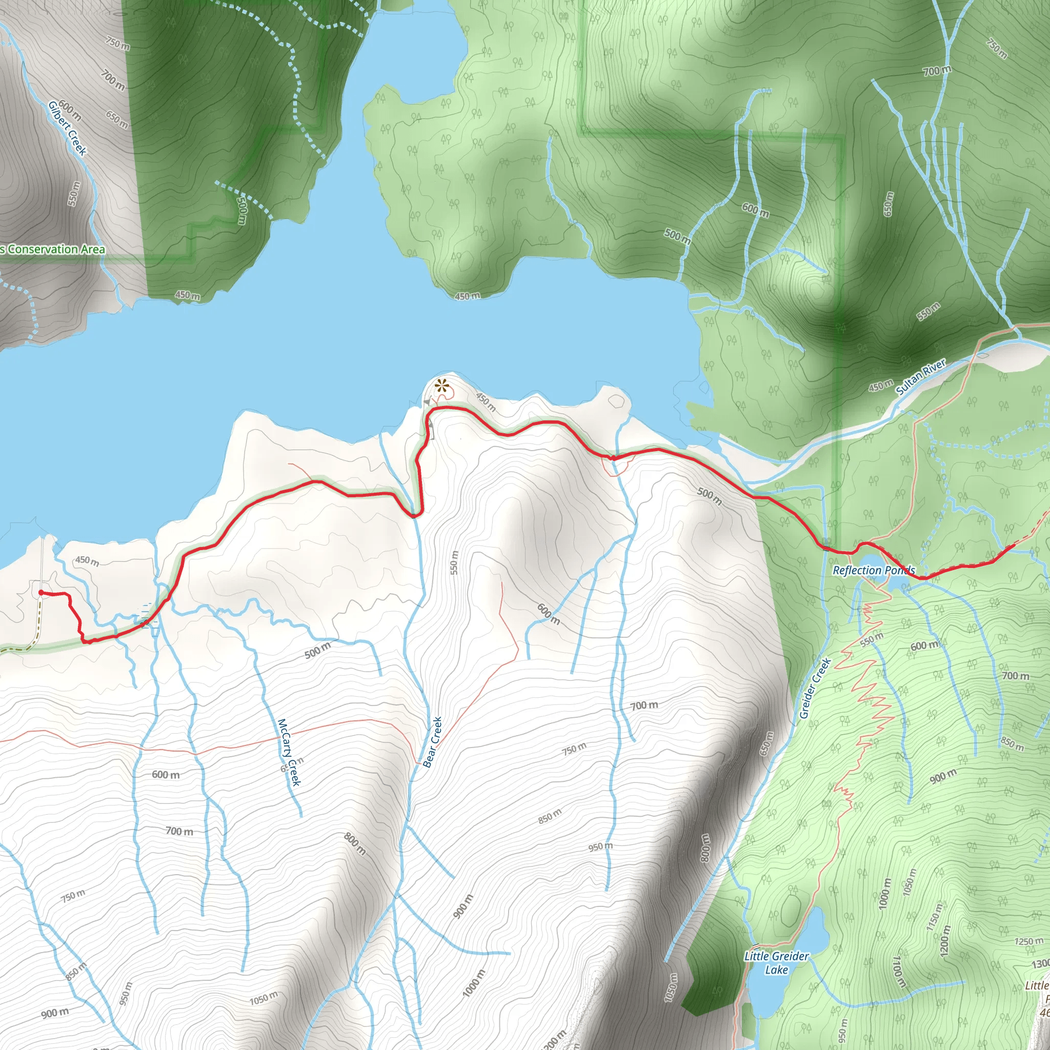 Reflection Ponds via Boulder Lake Trail mobile static map