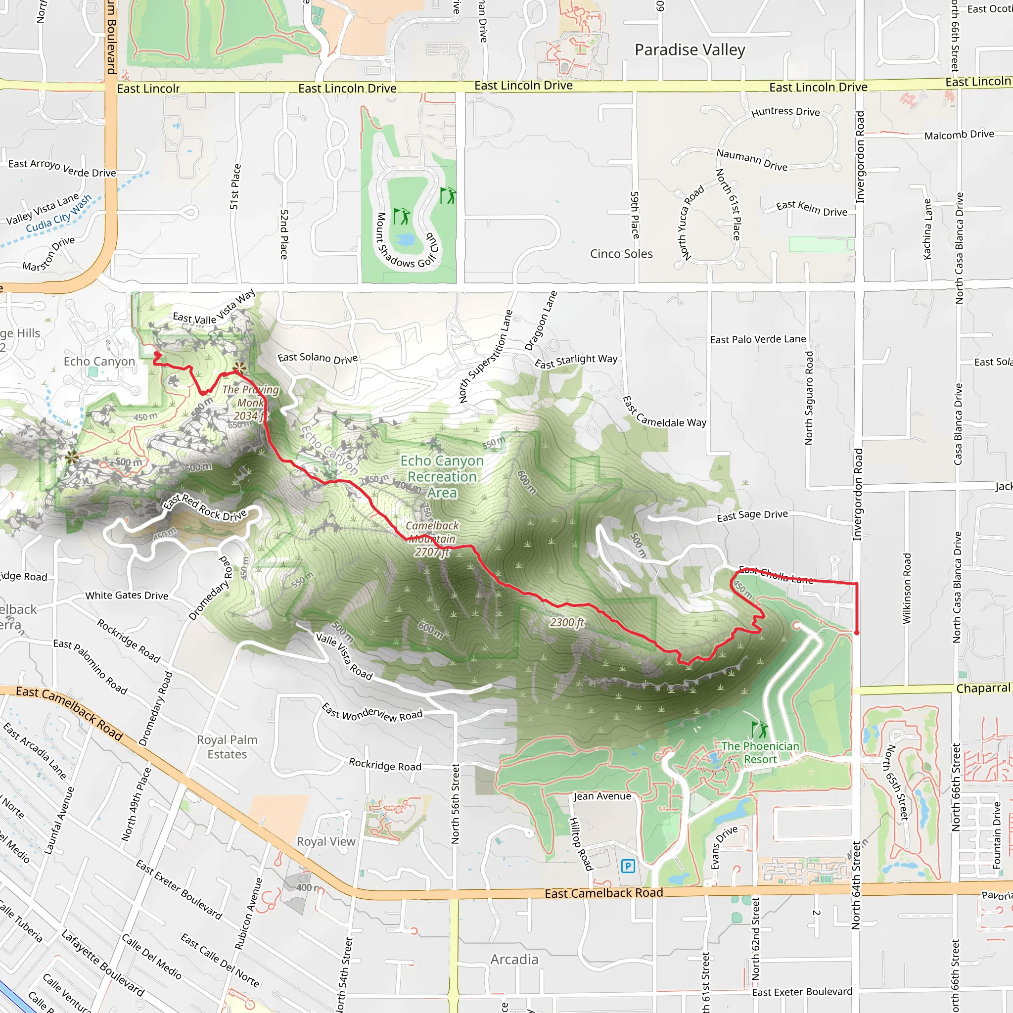 Echo Canyon and Cholla Trail mobile static map