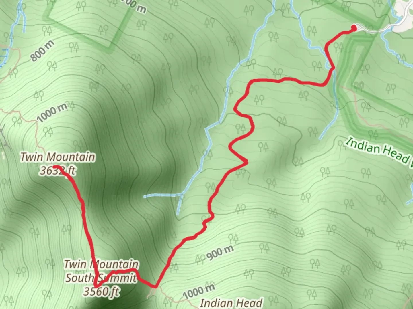 An image depicting the trail Twin Mountain via Jimmy Dolan Notch Trail and its surrounding area.