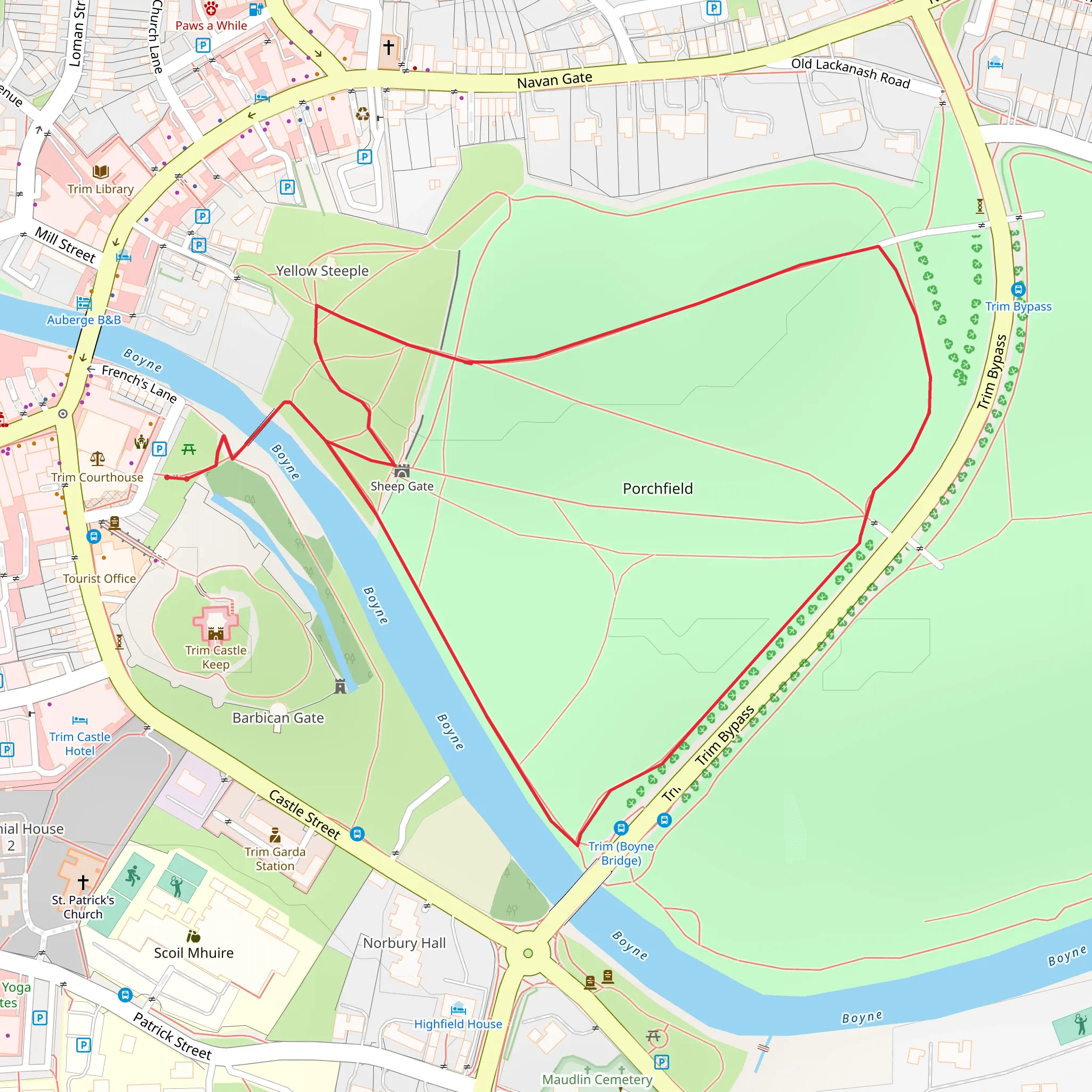 Trim Porch Field Yellow Steeple - Castle Views Walk mobile static map