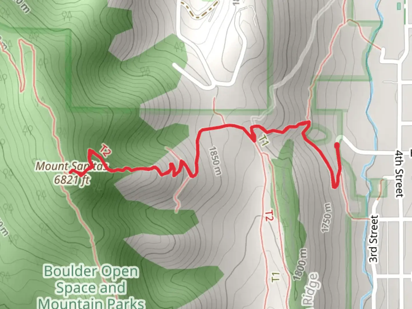 An image depicting the trail Mount Sanitas via Goat Path Trail and its surrounding area.