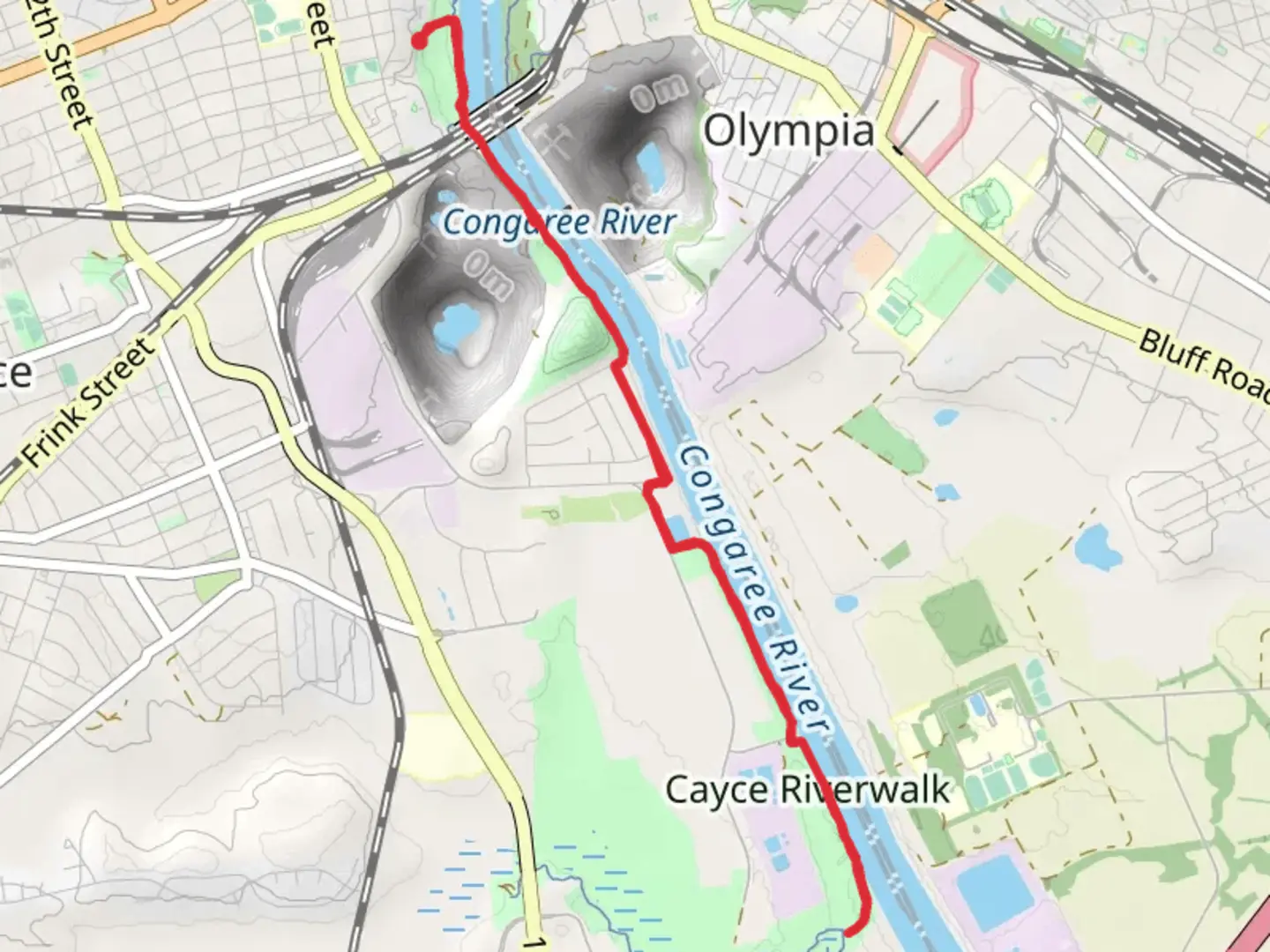 An image depicting the trail Cayce Riverwalk and its surrounding area.