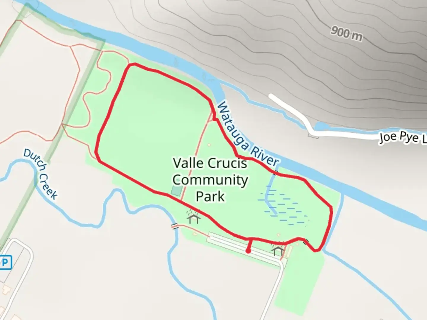 An image depicting the trail Valle Crucis Community Park Loop and its surrounding area.