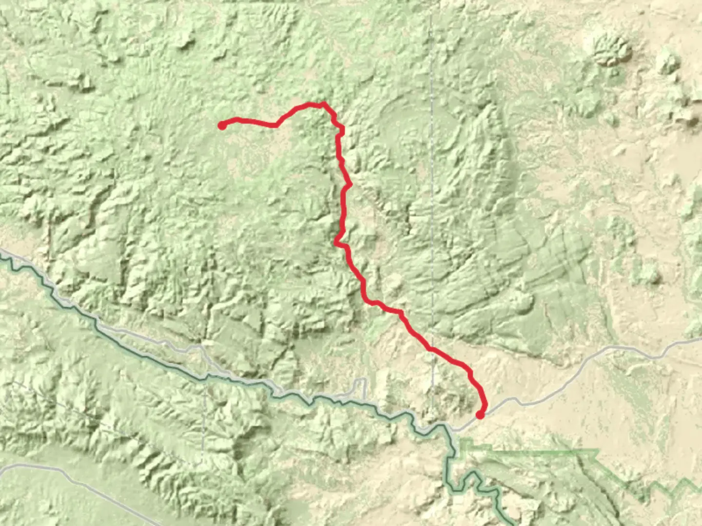 An image depicting the trail Buena Suerte to Main Park Road and its surrounding area.