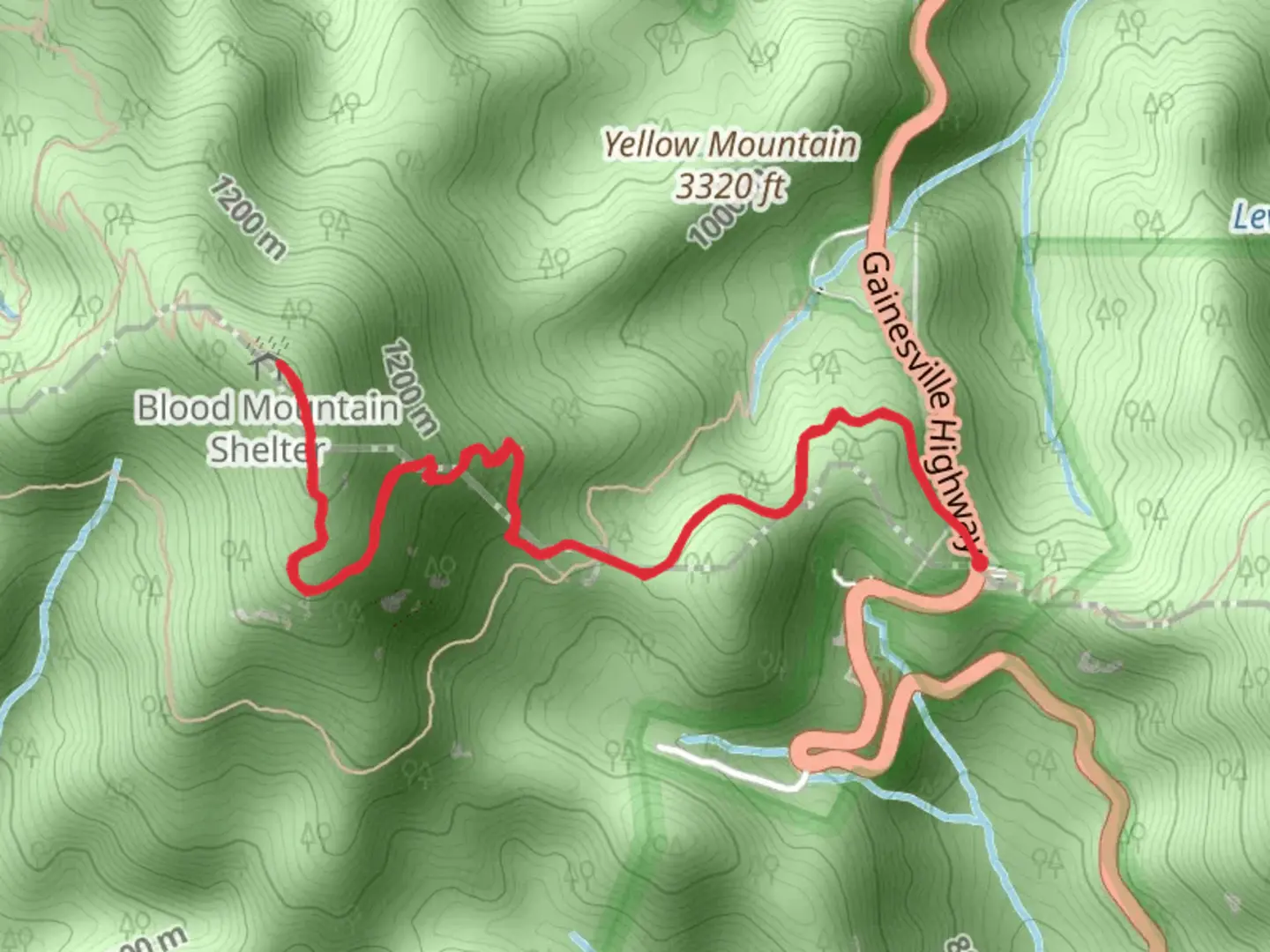 An image depicting the trail Blood Mountain via Appalachian Trail and its surrounding area.