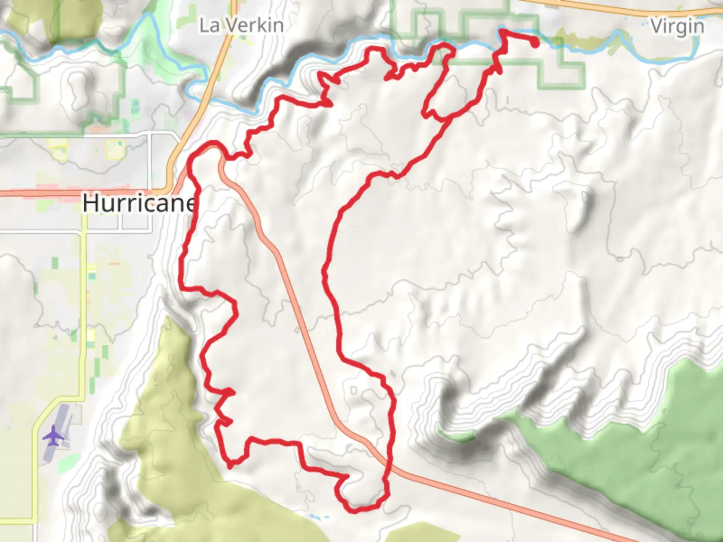 An image depicting the trail Hurricane Rim, JEM Trail and Gould Trail and its surrounding area.