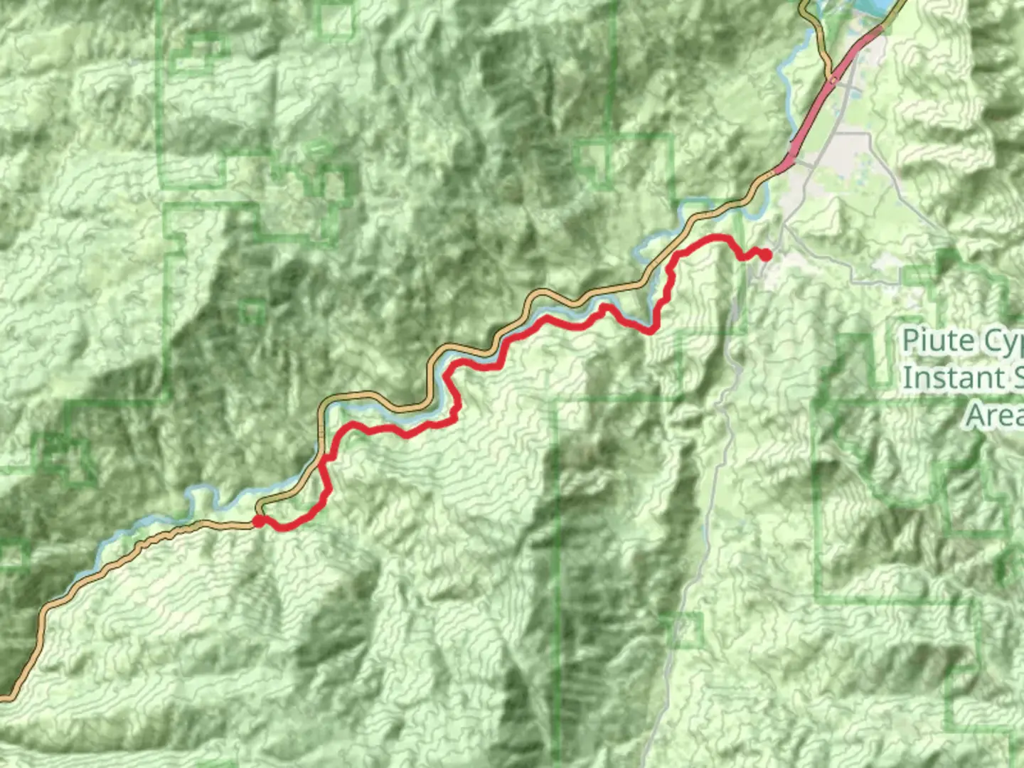 An image depicting the trail Kern Canyon Road and its surrounding area.
